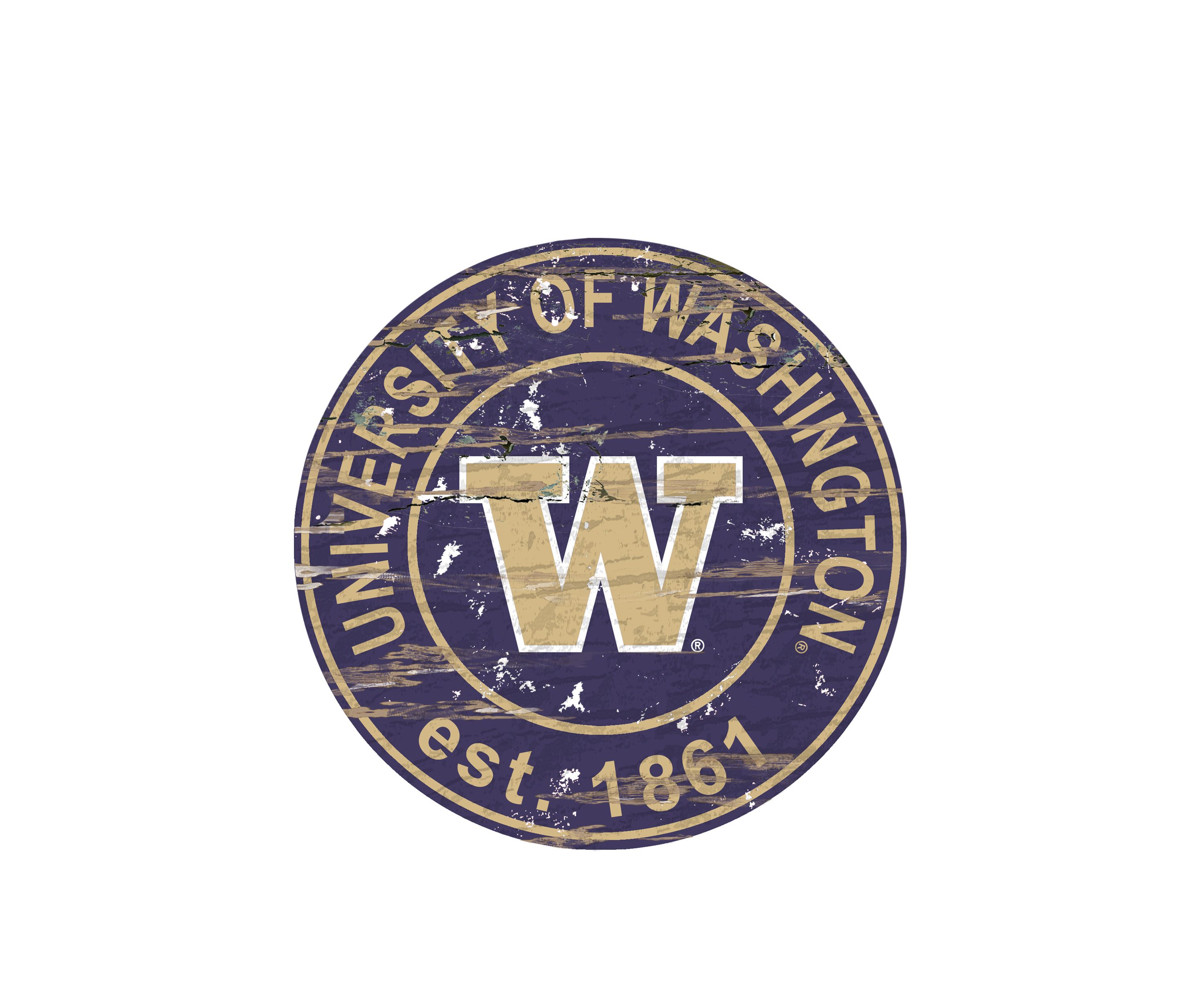 NCAA Washington Huskies  Distressed Round Sign