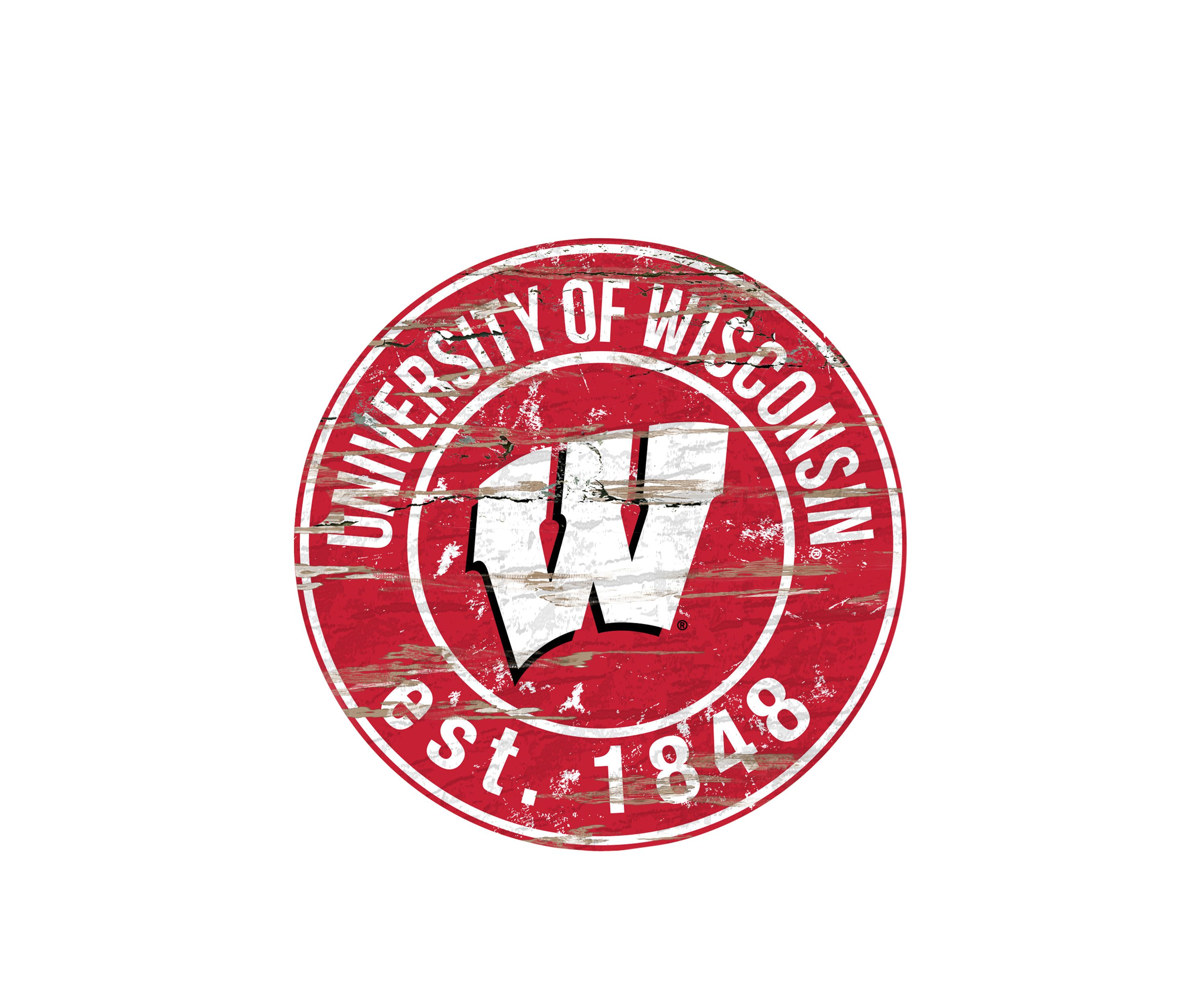 NCAA University of Wisconsin Badgers Distressed Round Sign