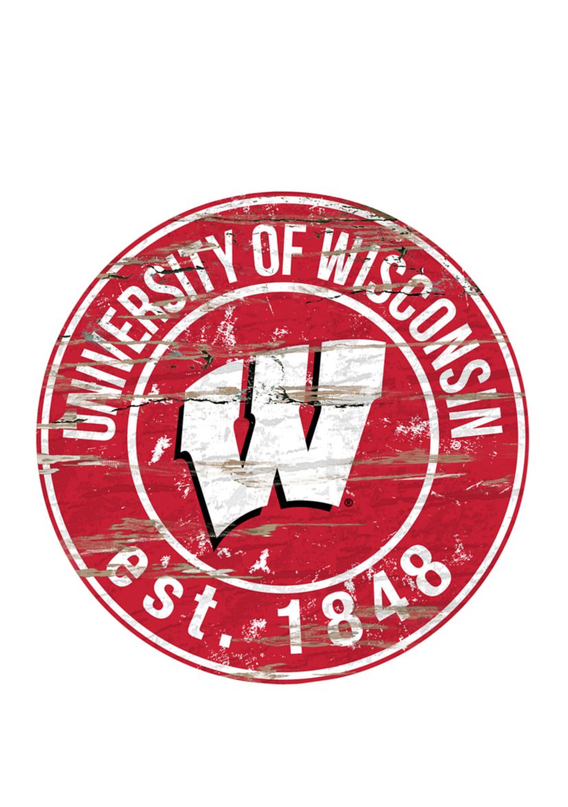 NCAA University of Wisconsin Badgers Distressed Round Sign