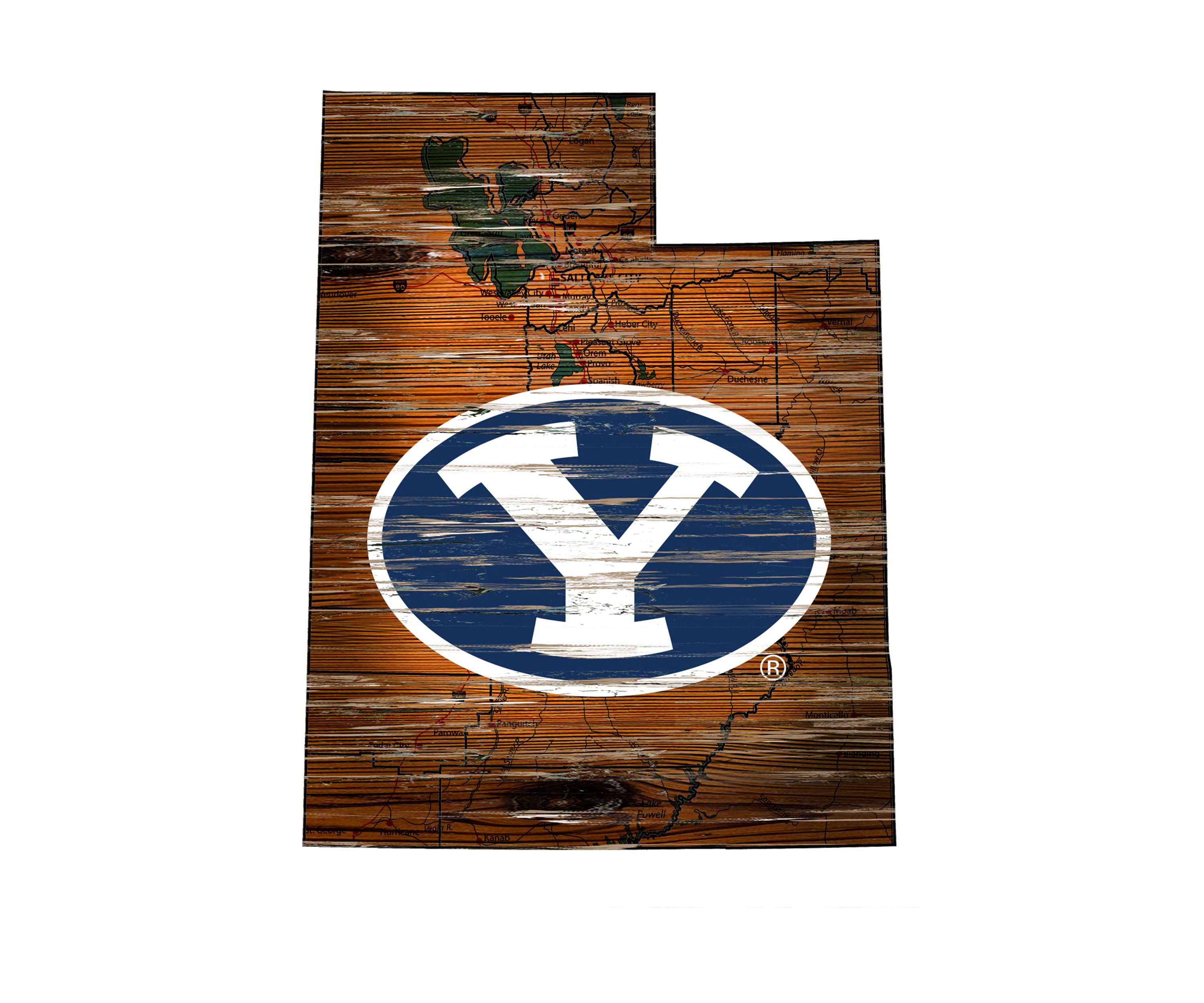 NCAA Brigham Young University Cougars Distressed State with Logo