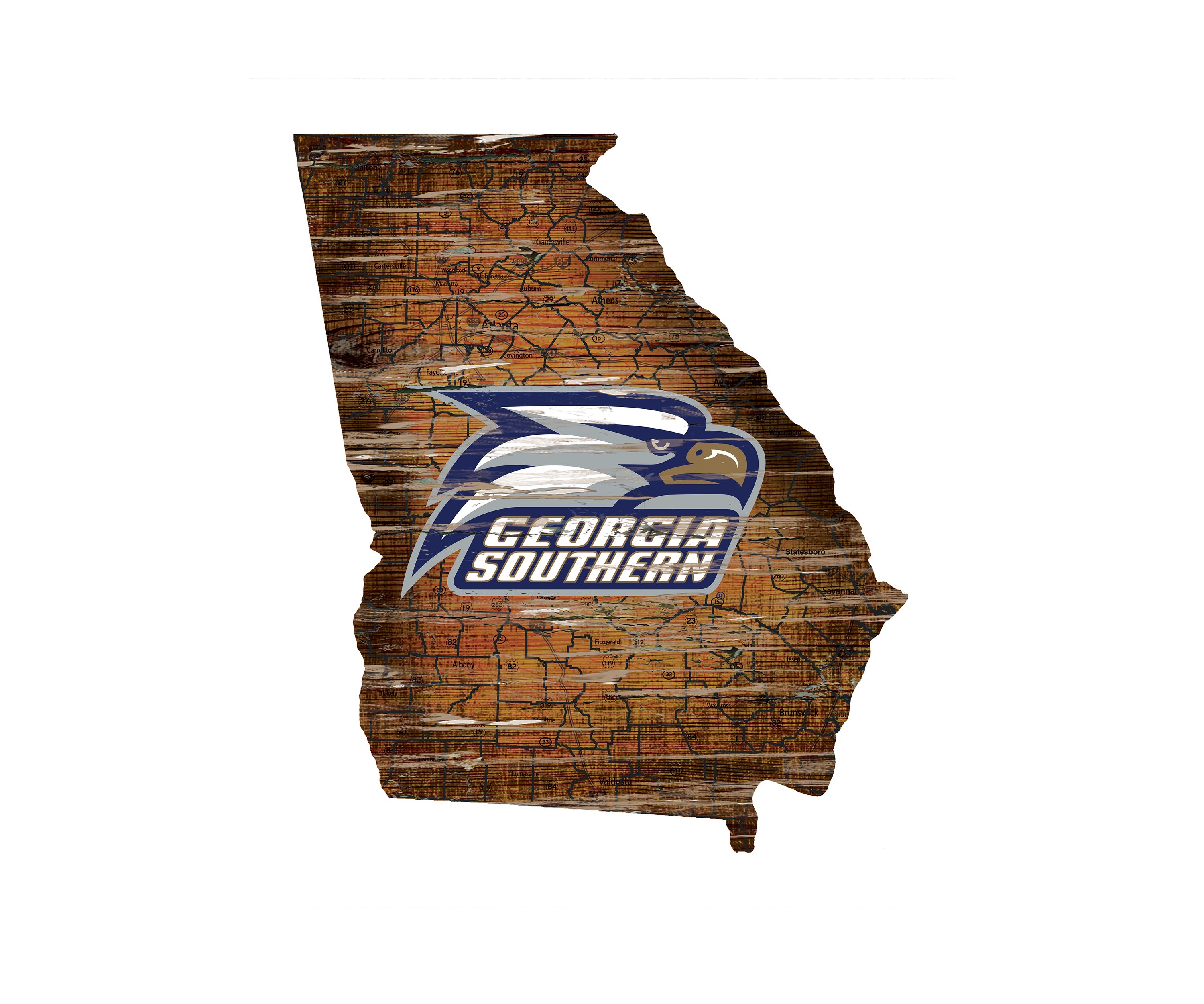 NCAA Georgia Southern Eagles 24 in x 24 in  Distressed State with Logo Sign