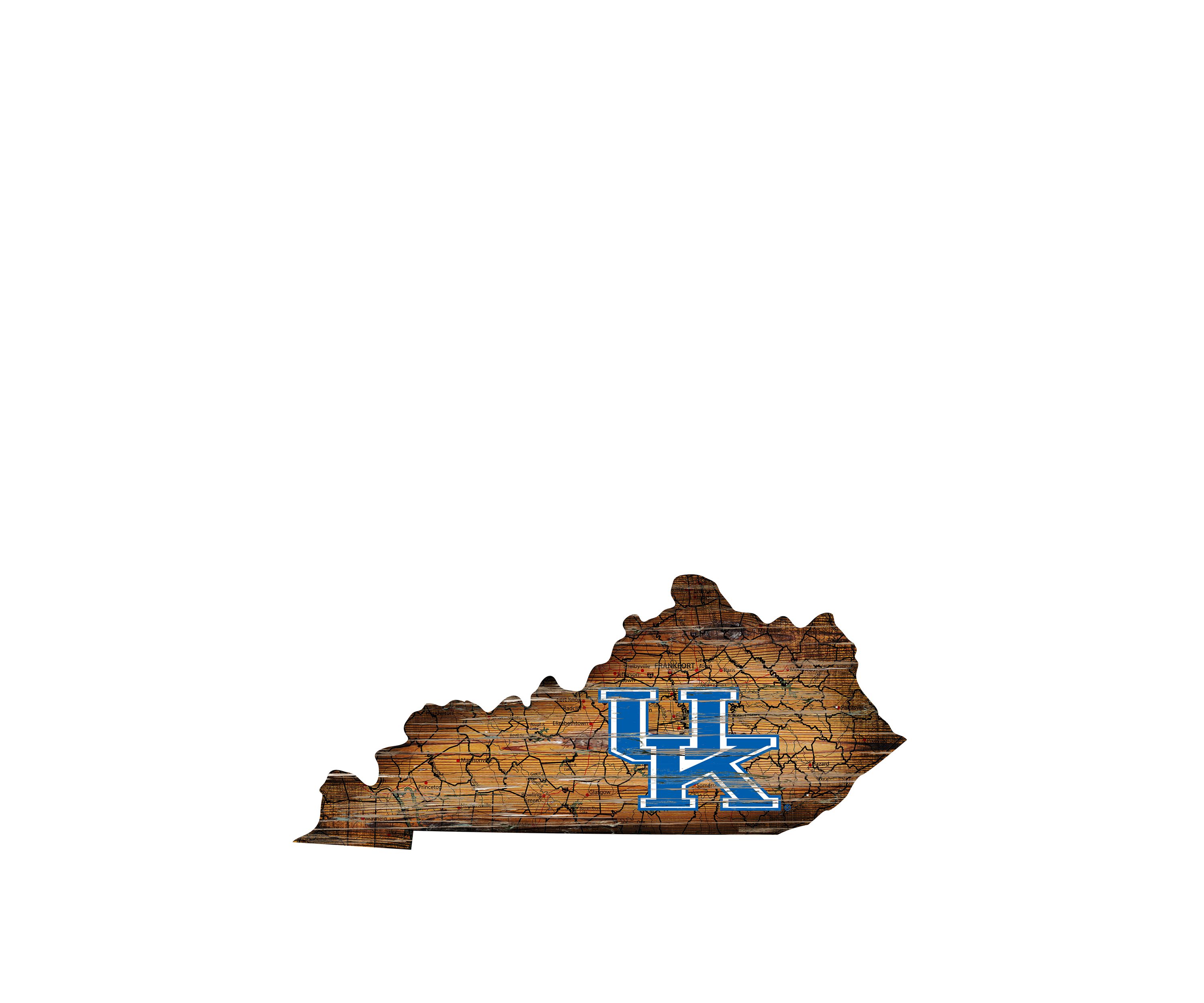 NCAA Kentucky Wildcats 24 in x 24 in Distressed State Sign with Logo