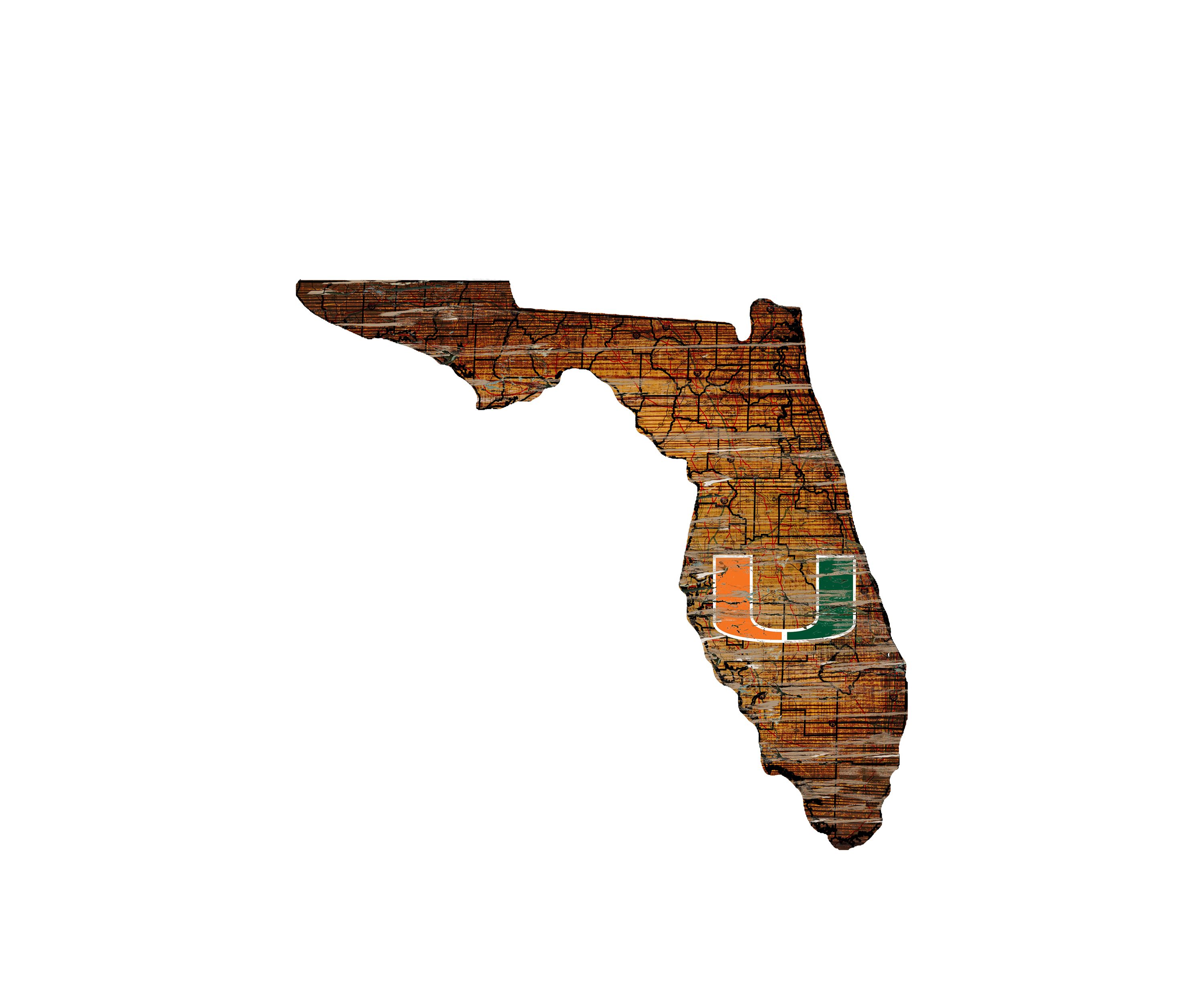 NCAA University of Miami Hurricanes Distressed State with Logo