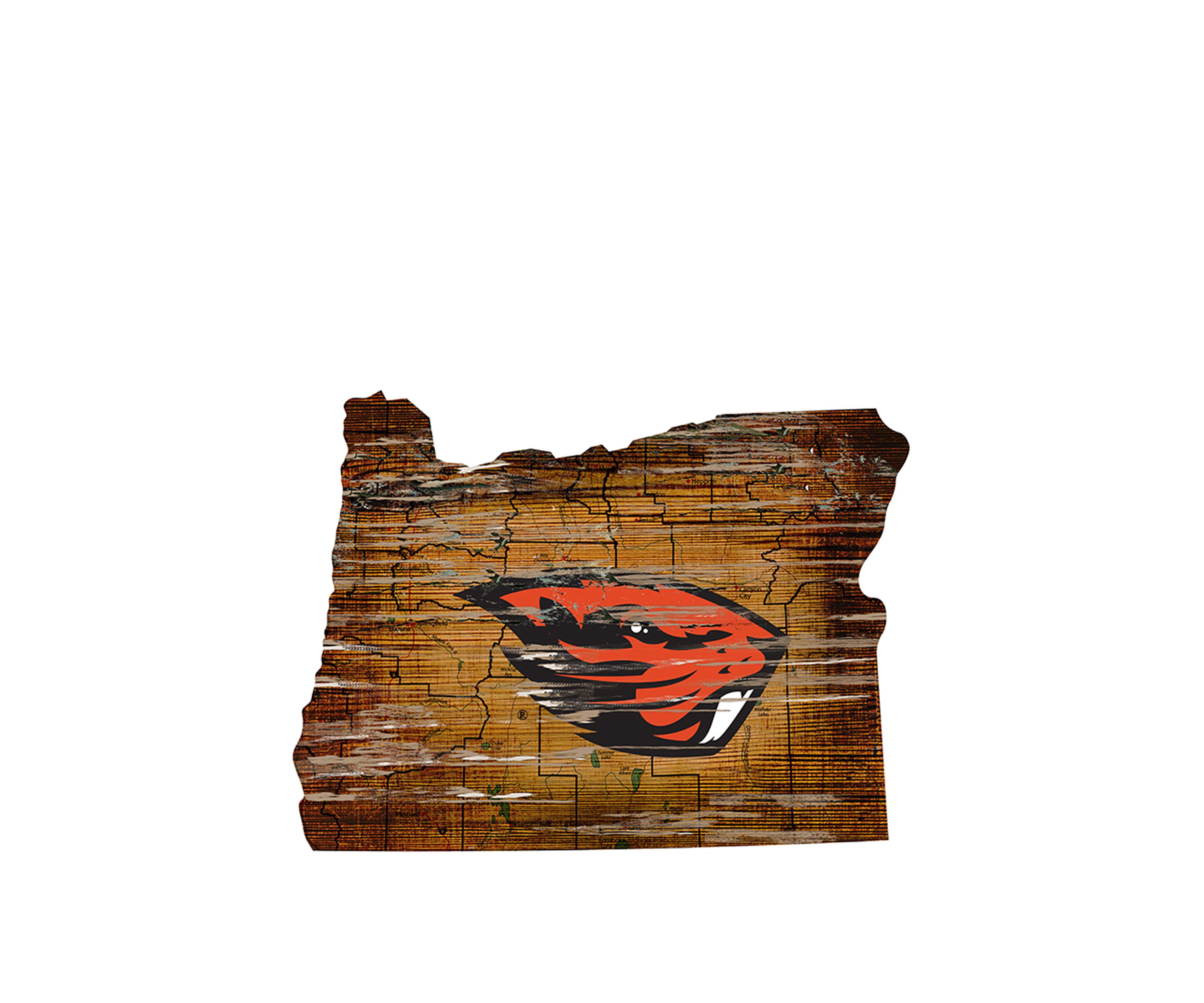  NCAA Oregon State Beavers 24 in x 24 in  Distressed State Sign with Logo