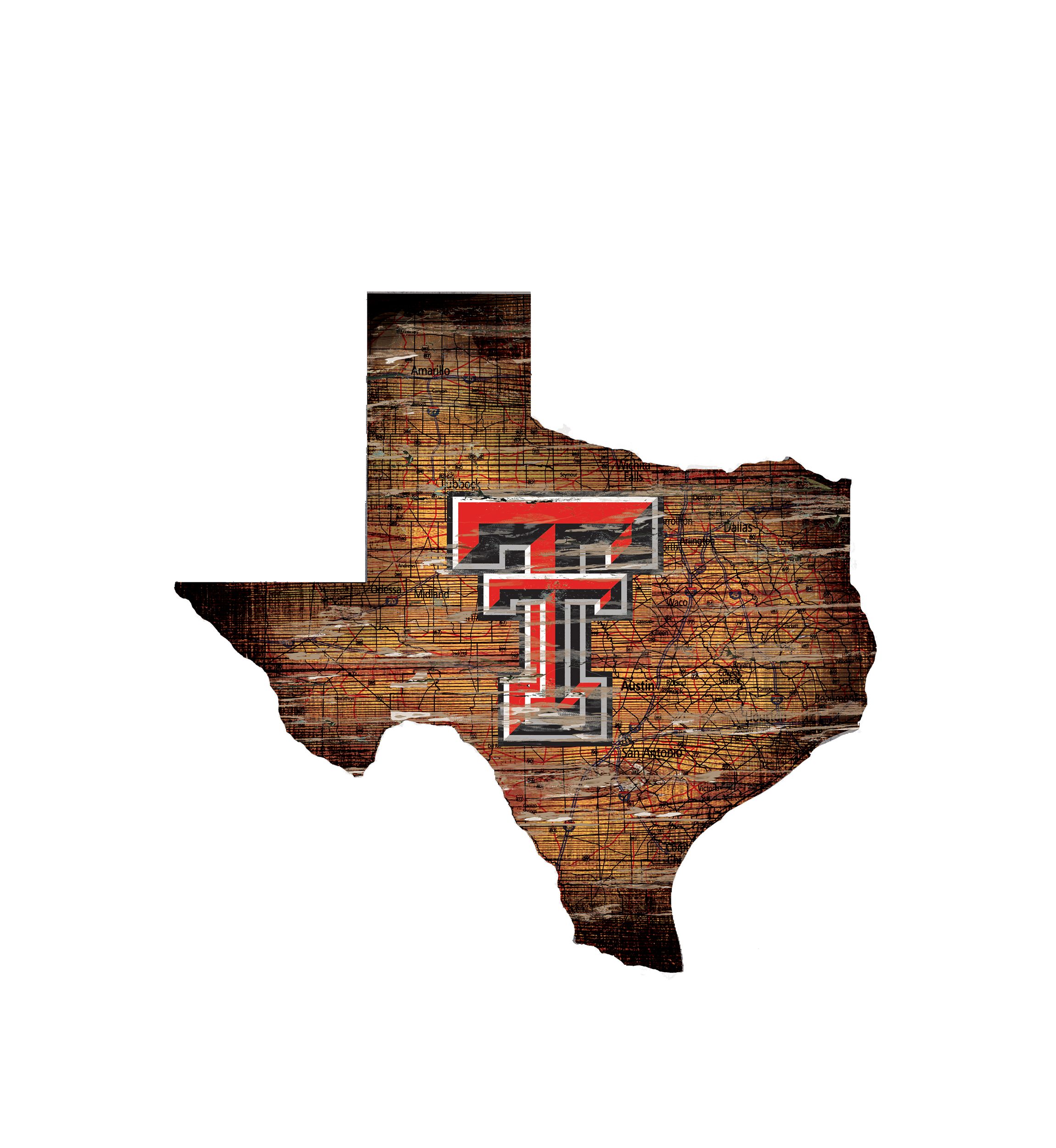 NCAA Texas Tech Red Raiders Distressed State with Logo