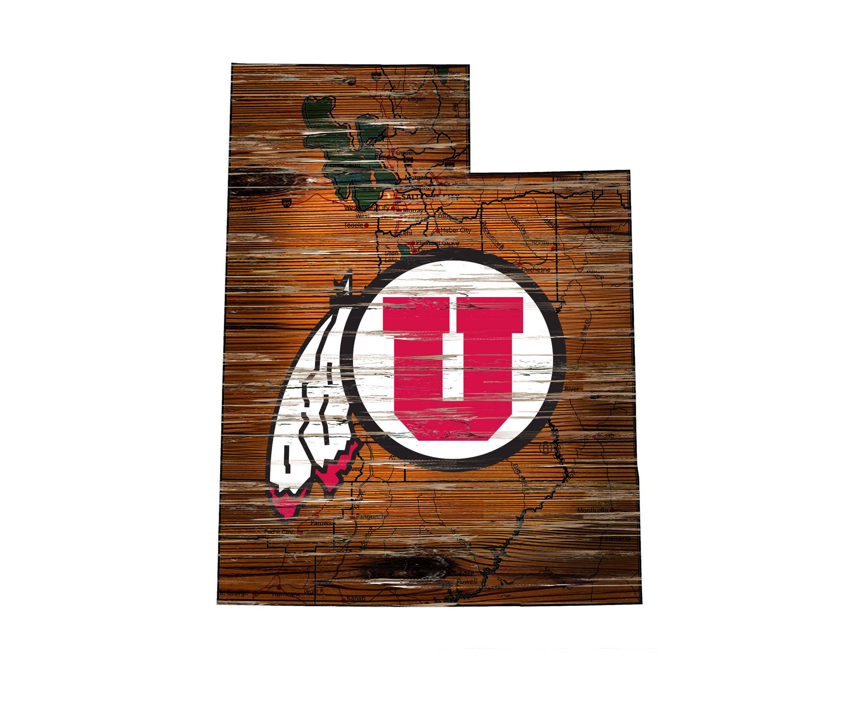 NCAA Utah Utes 24 in x 24 in Distressed State Sign with Logo