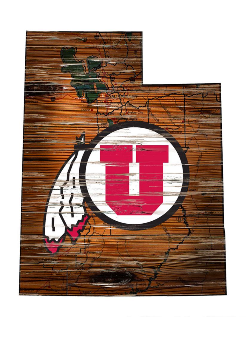 NCAA Utah Utes 24 in x 24 in Distressed State Sign with Logo