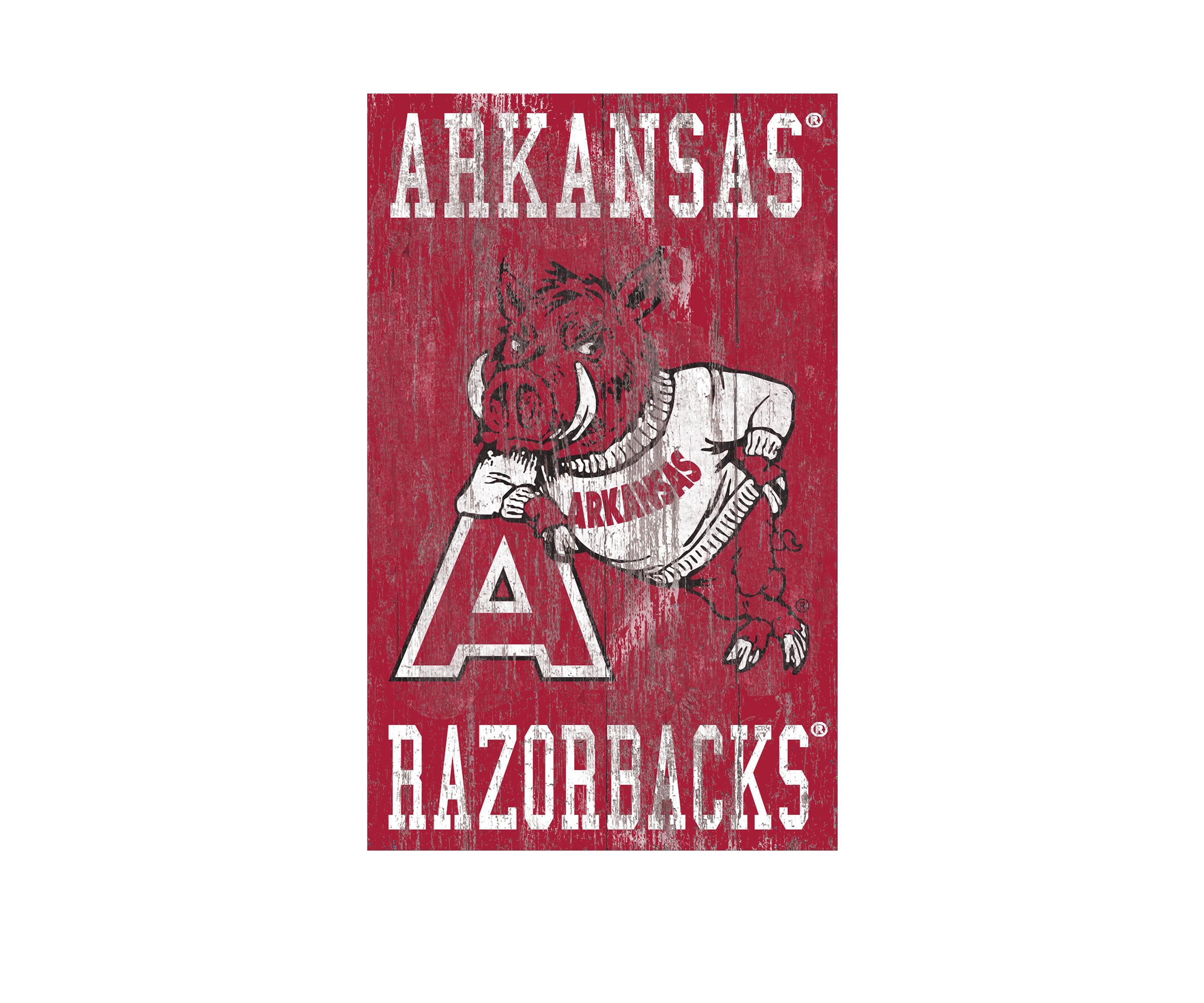 NCAA University of Arkansas Razorbacks 11 in x 19 in  Distressed Heritage Logo 