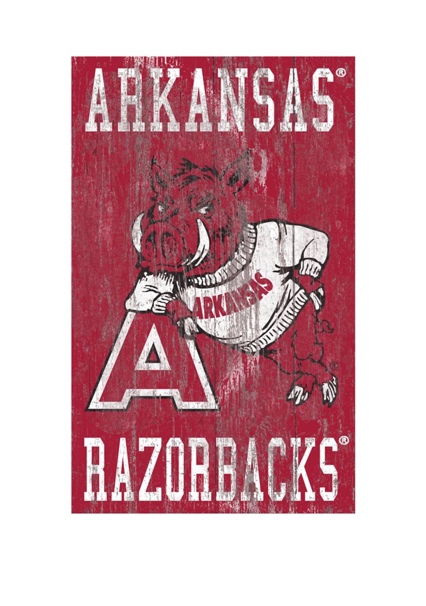 NCAA University of Arkansas Razorbacks 11 in x 19 in  Distressed Heritage Logo 