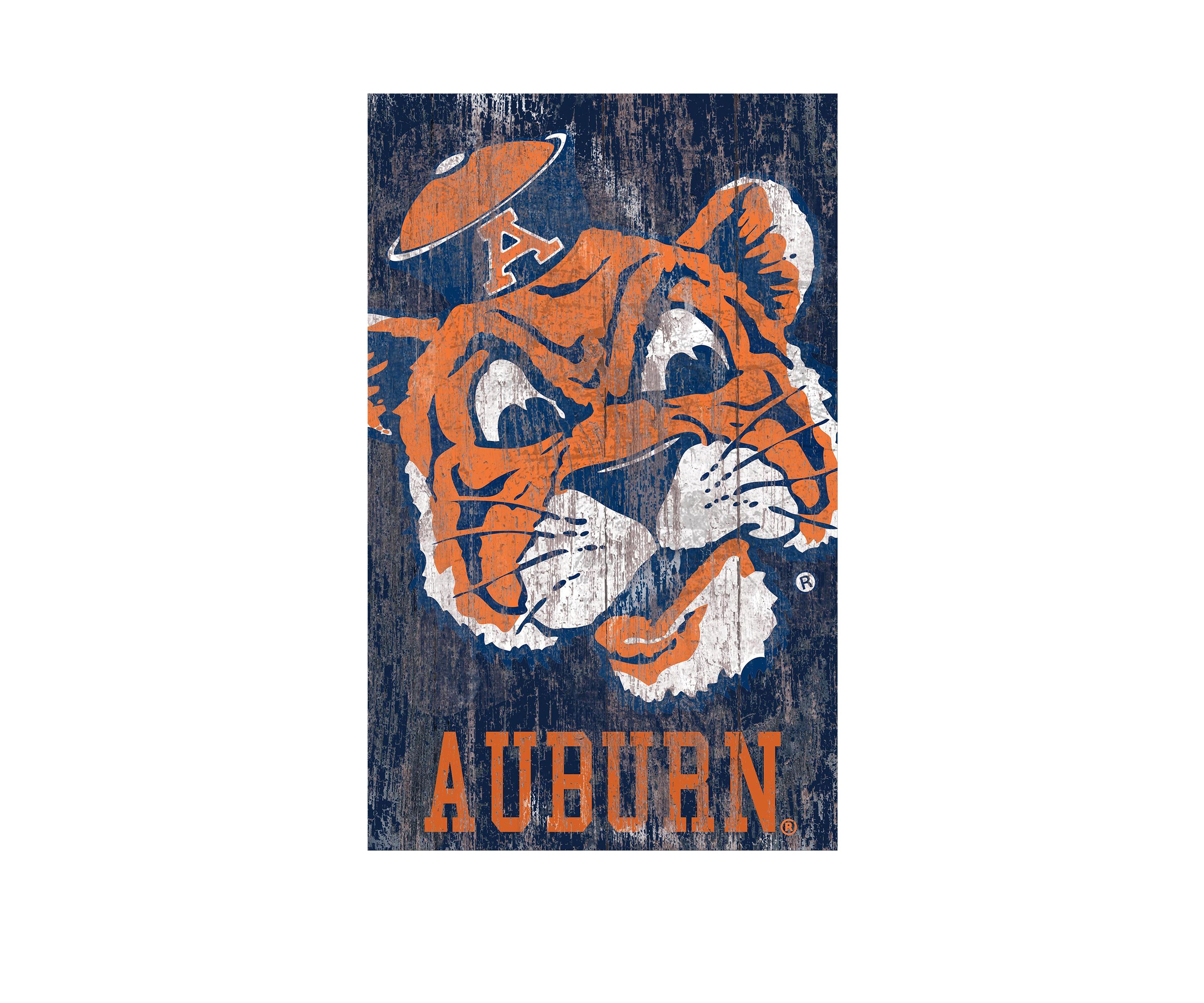 NCAA Auburn University Tigers 11 in x 19 in Distressed Heritage Logo 