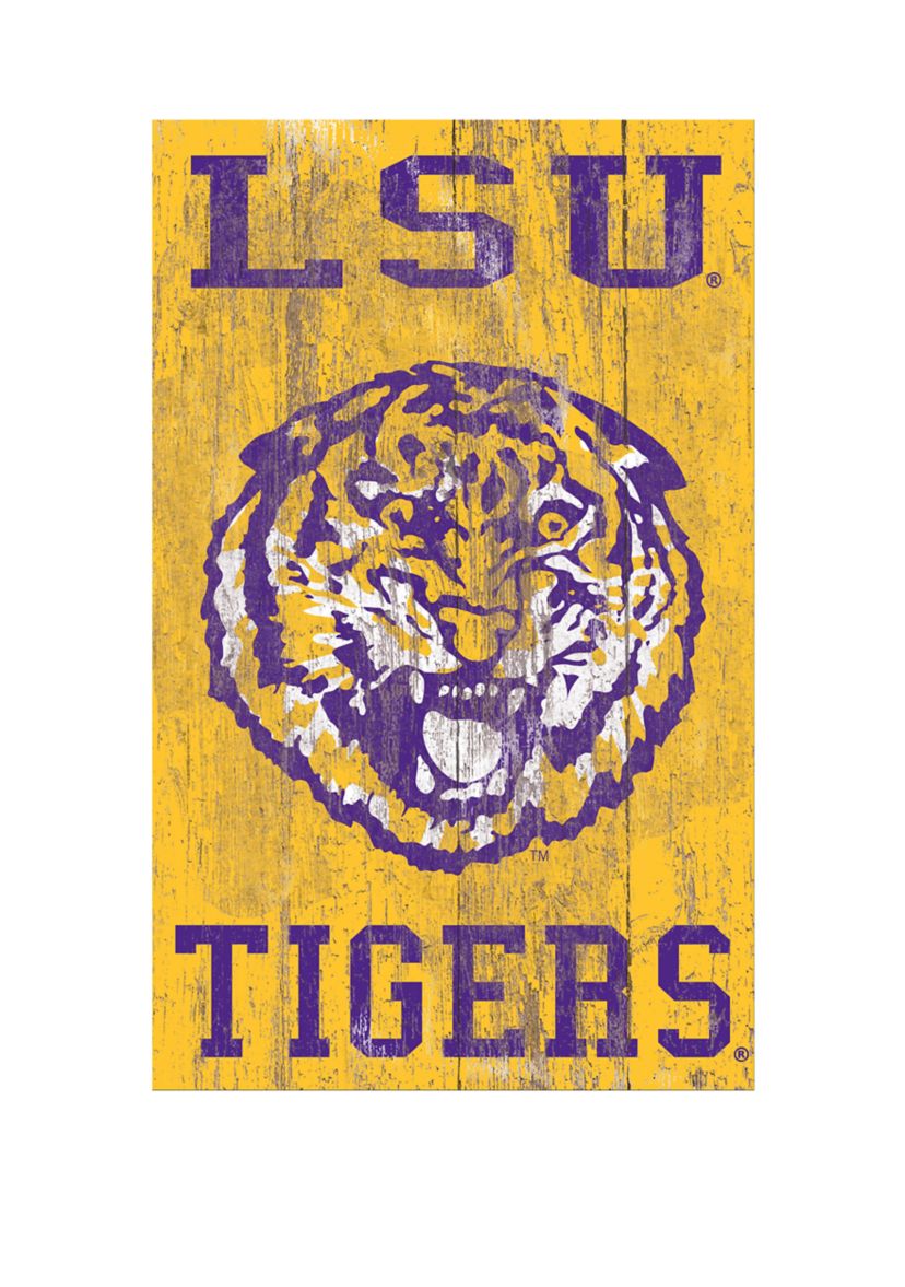 NCAA Louisiana State University Tigers 11 in x 19 in Distressed Heritage Logo 