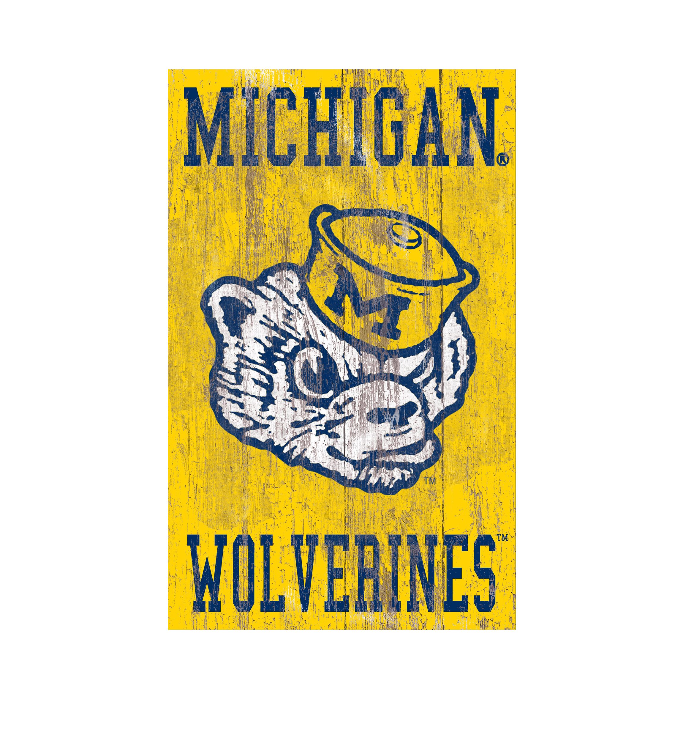 NCAA University of Michigan Wolverines 11 in x 19 in Distressed Heritage Logo 