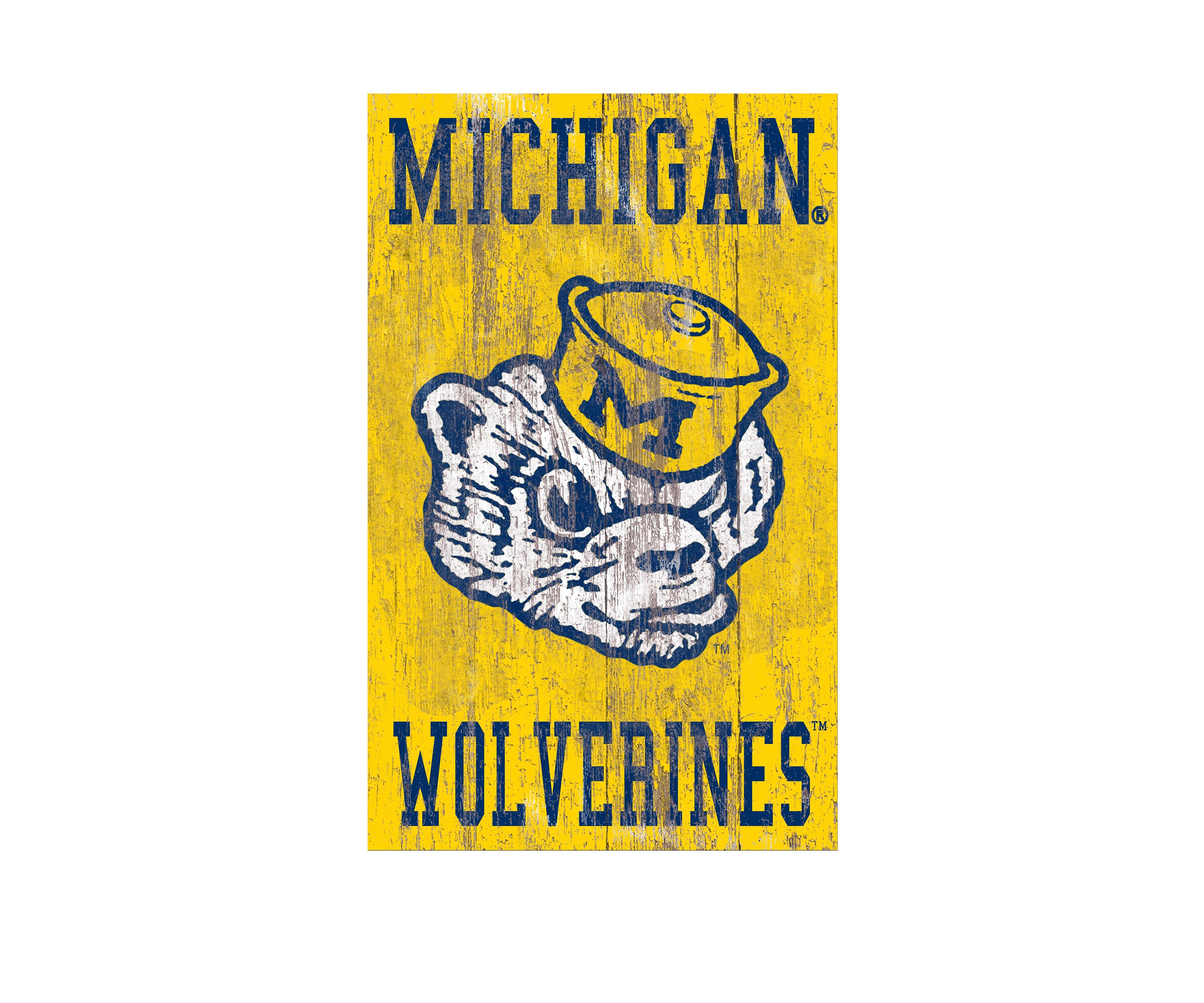 NCAA University of Michigan Wolverines 11 in x 19 in Distressed Heritage Logo 