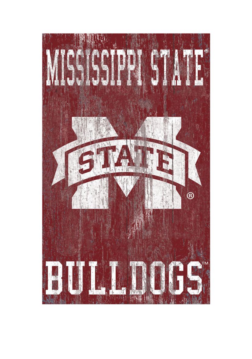 NCAA Mississippi State University Bulldogs 11 in x 19 in Distressed Heritage Logo 