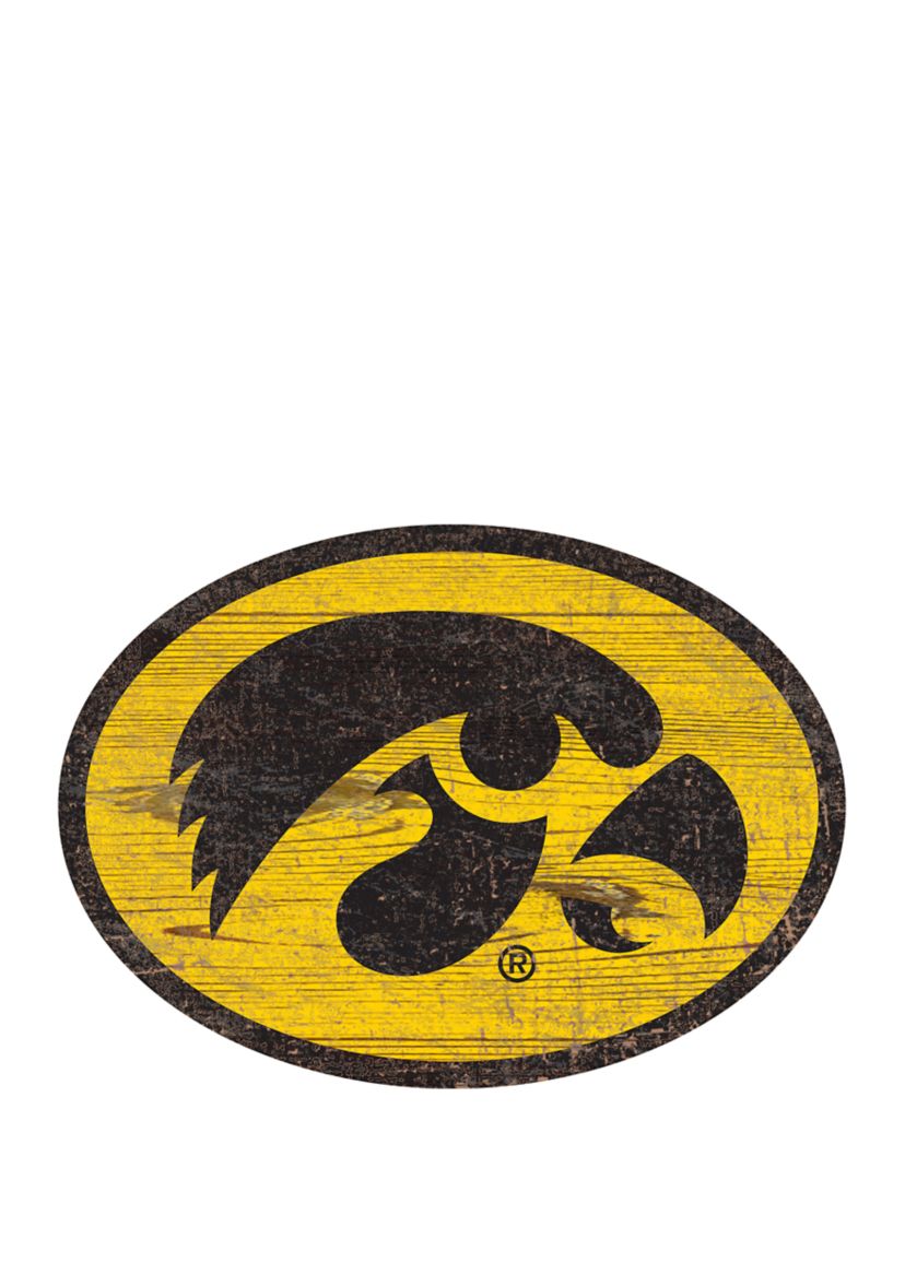 NCAA University of Iowa Hawkeyes Distressed Logo Cutout Sign