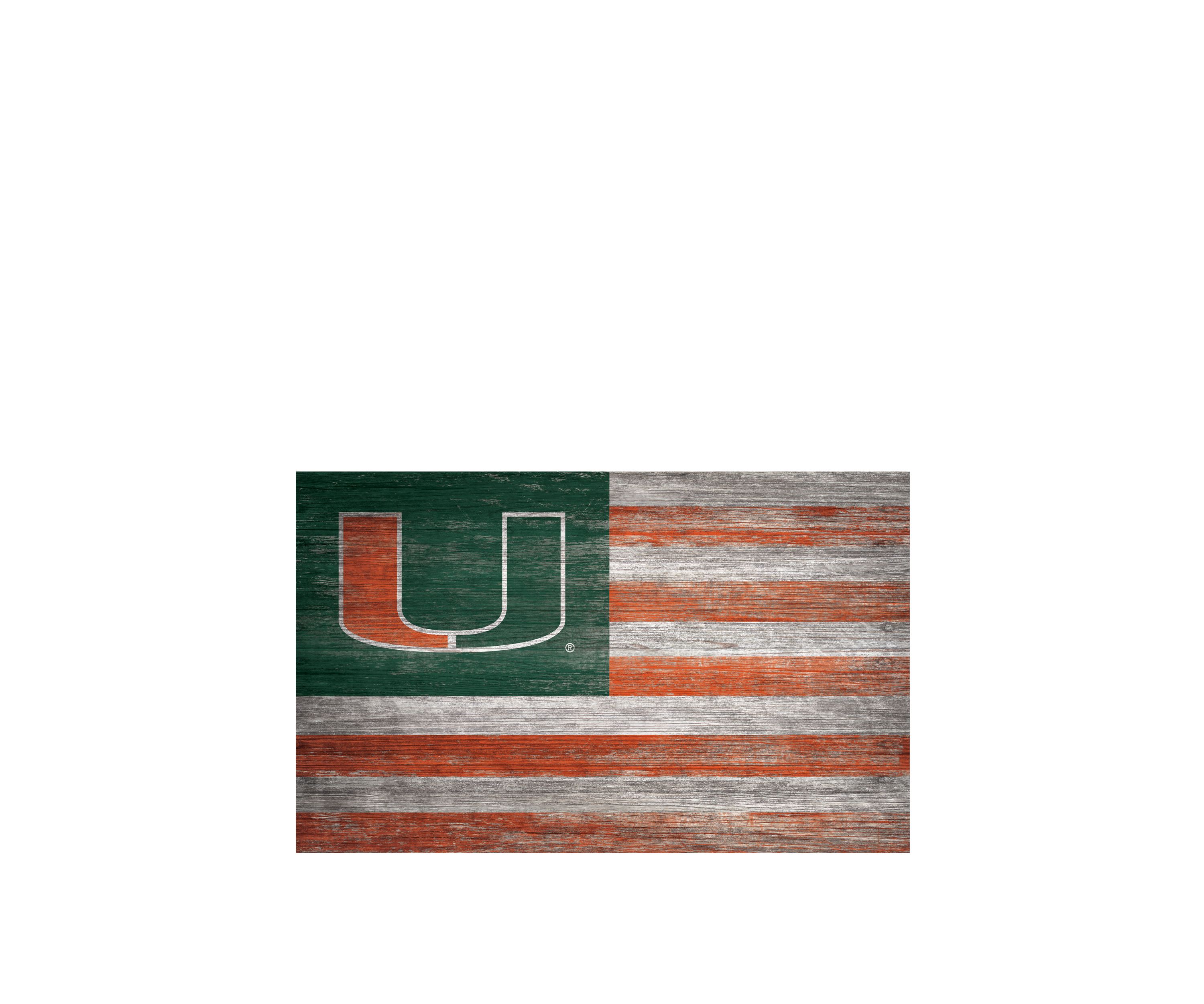 NCAA University of Miami Hurricanes 11 in x 19 in  Distressed Flag 