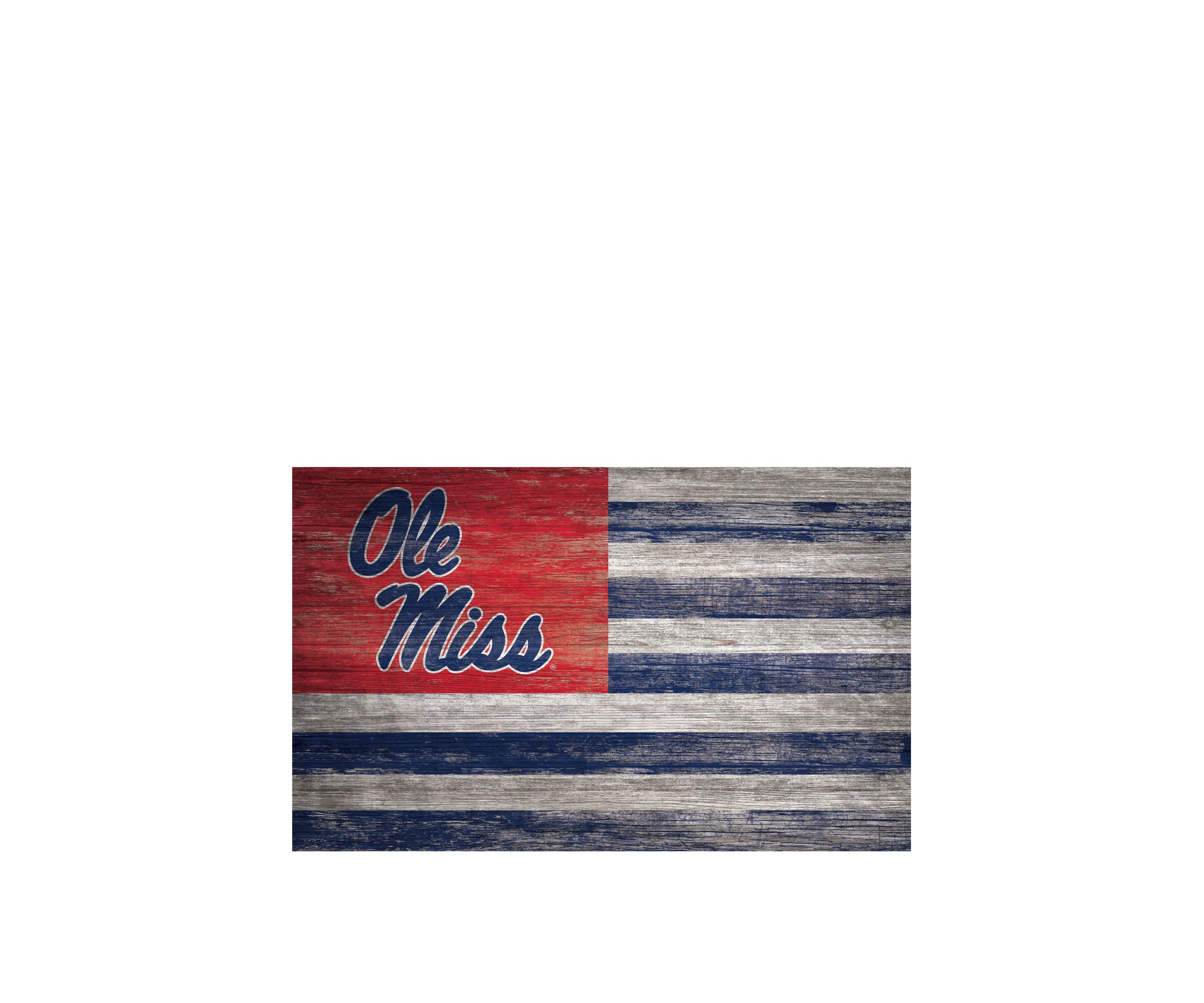NCAA Ole Miss Rebels 11 in x 19 in Distressed Flag Sign 