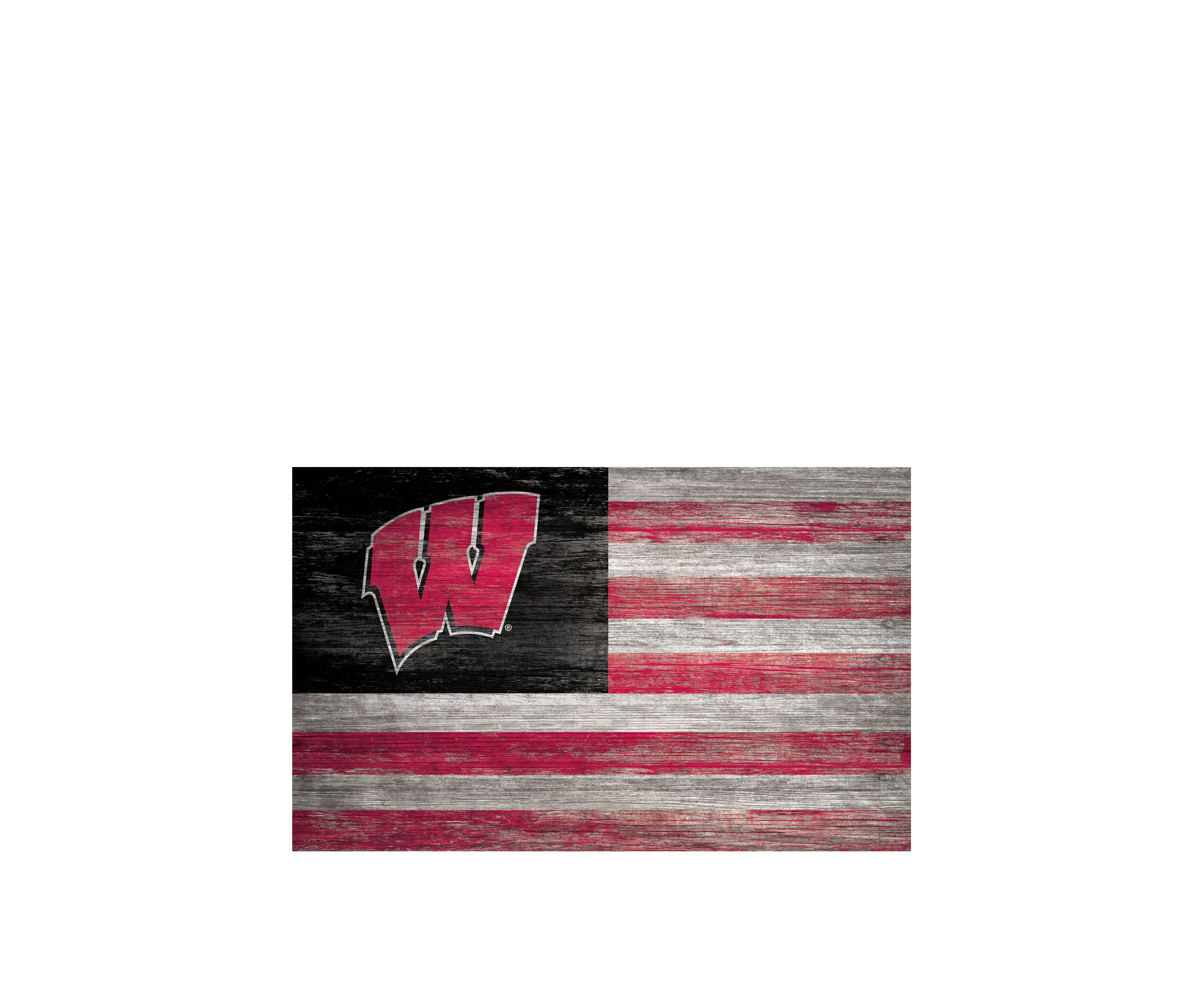 NCAA Wisconsin Badgers 11 in x 19 in Distressed Flag Sign