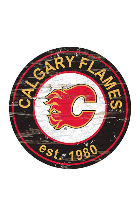 NHL Calgary Flames Distressed Round Sign
