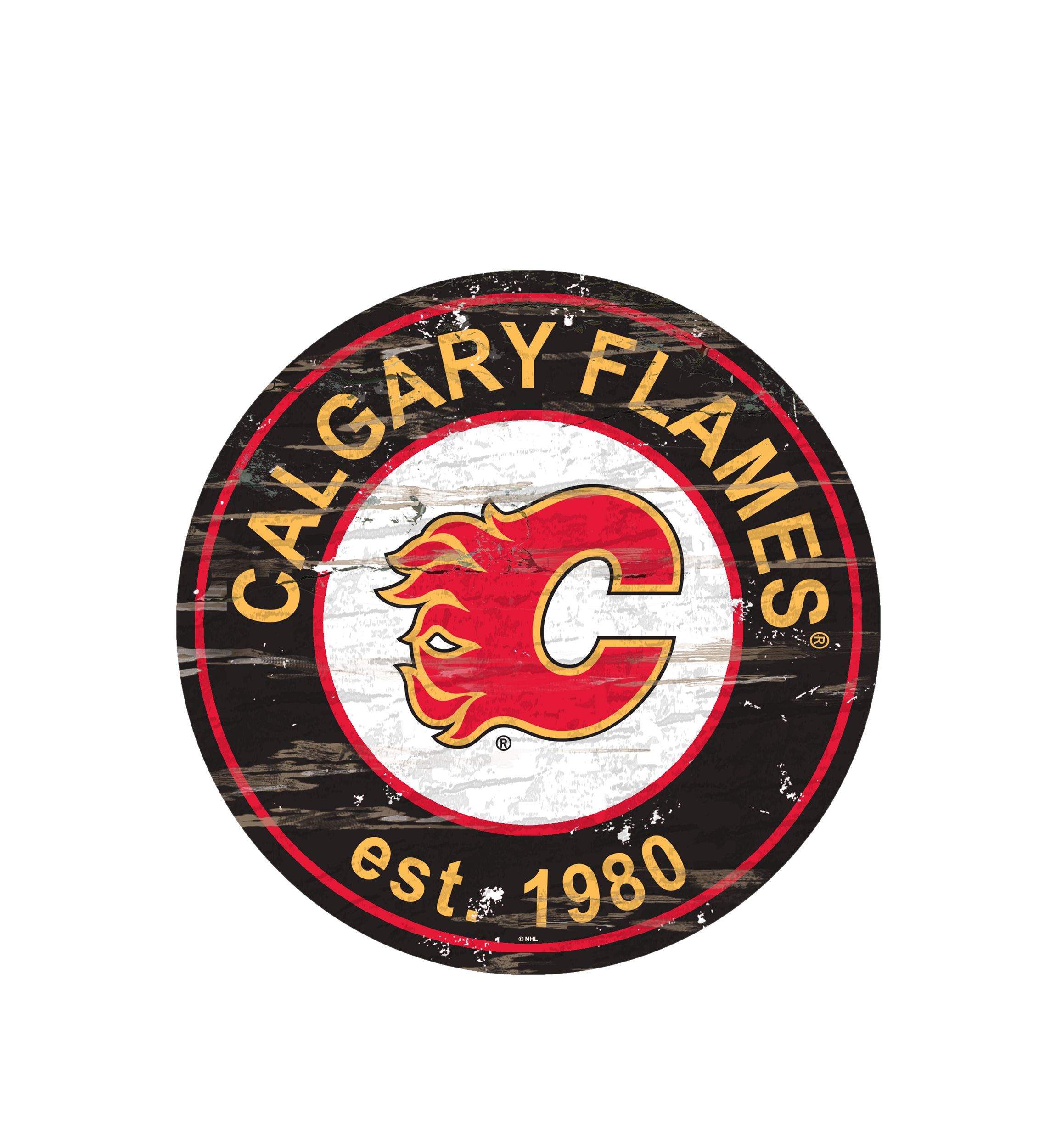 NHL Calgary Flames Distressed Round Sign
