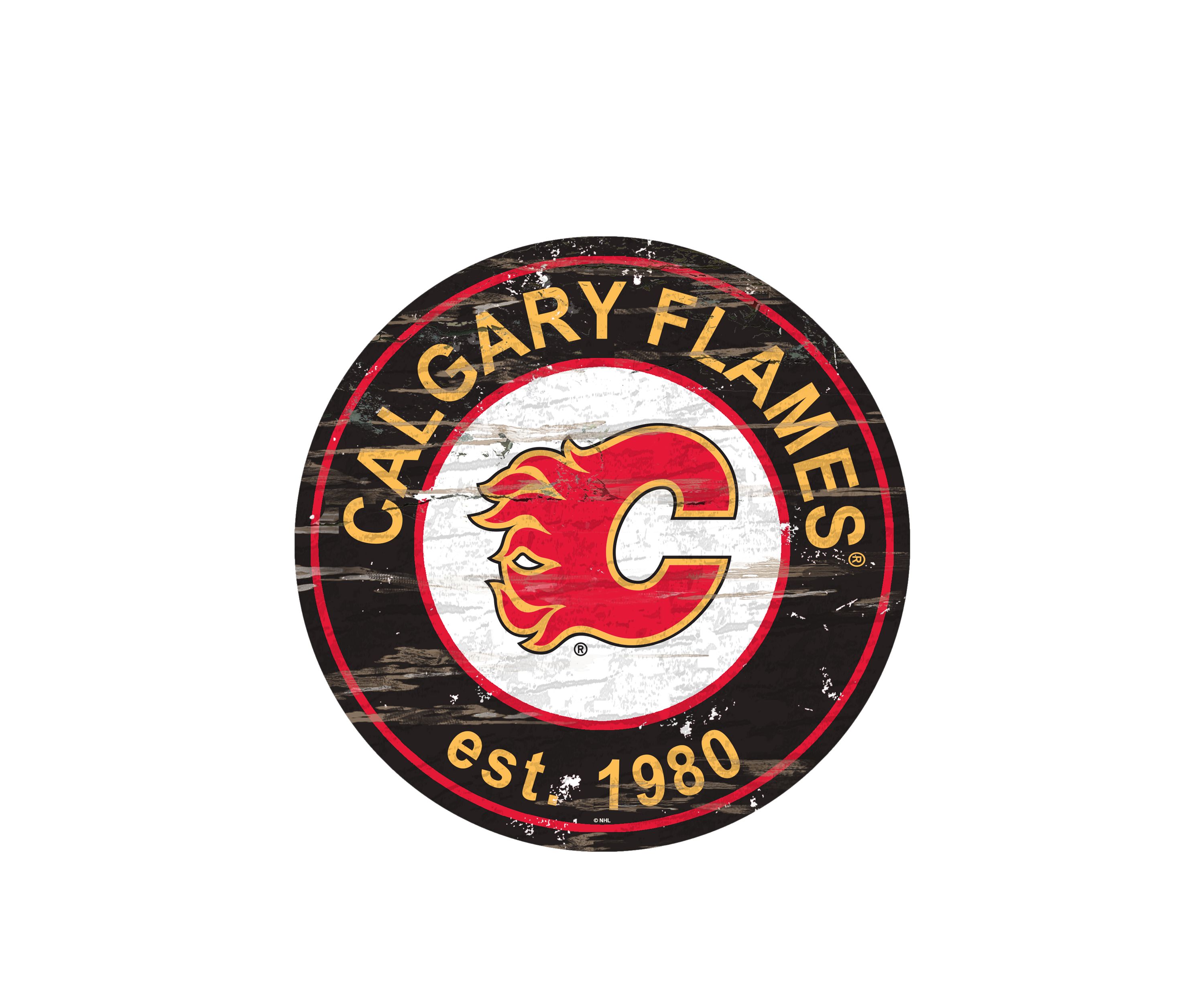 NHL Calgary Flames Distressed Round Sign