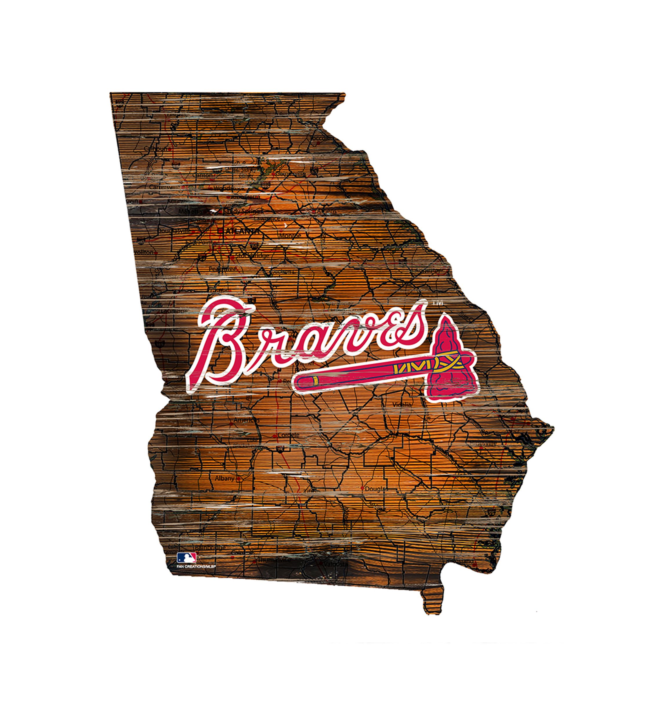 MLB Atlanta Braves 24in. Distressed State w/Logo Sign