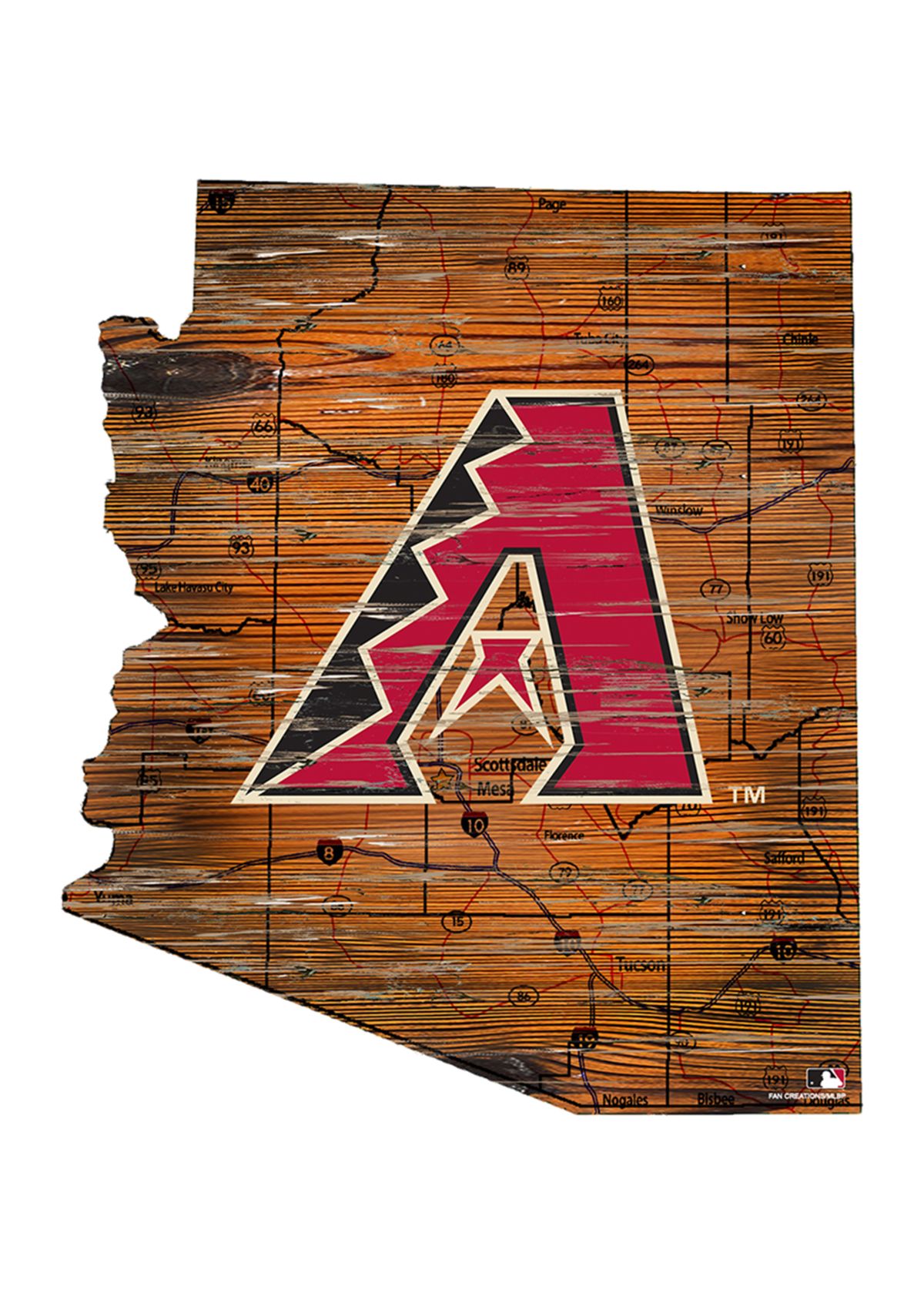 MLB Arizona Diamondbacks 24in. Distressed State w/Logo Sign