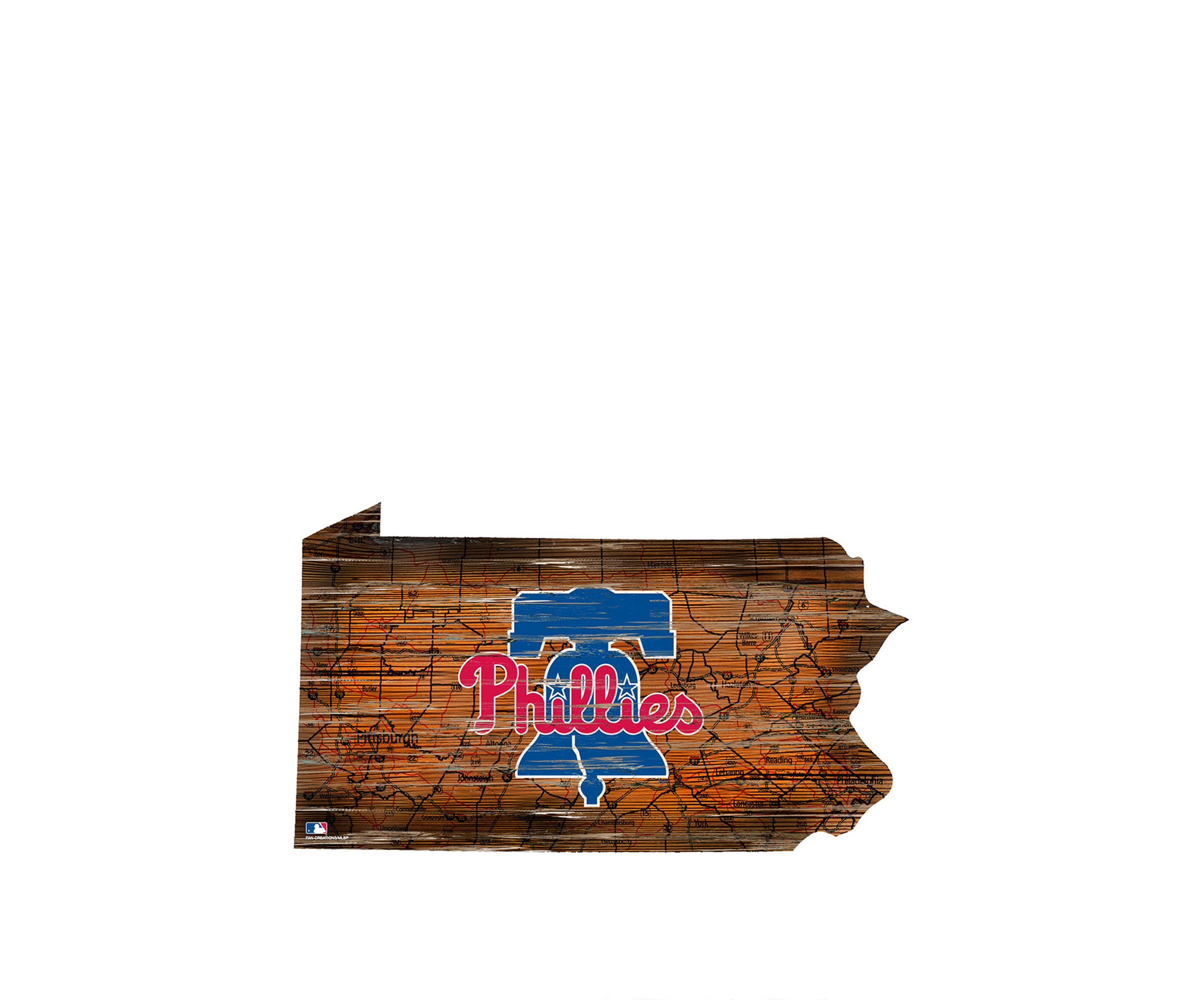 MLB Philadelphia Phillies 24in. Distressed State w/Logo Sign