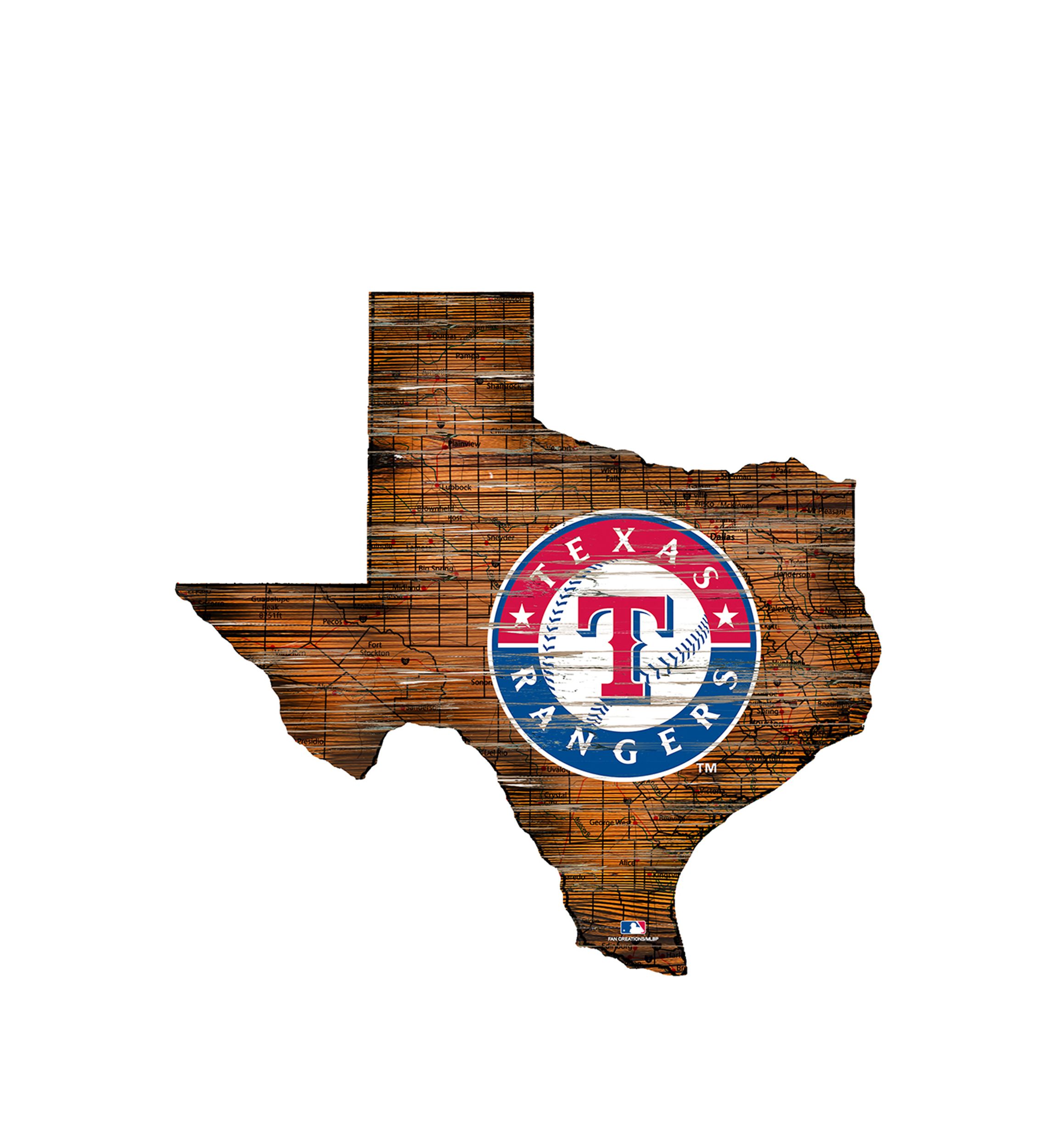 MLB Texas Rangers 24in. Distressed State w/Logo Sign