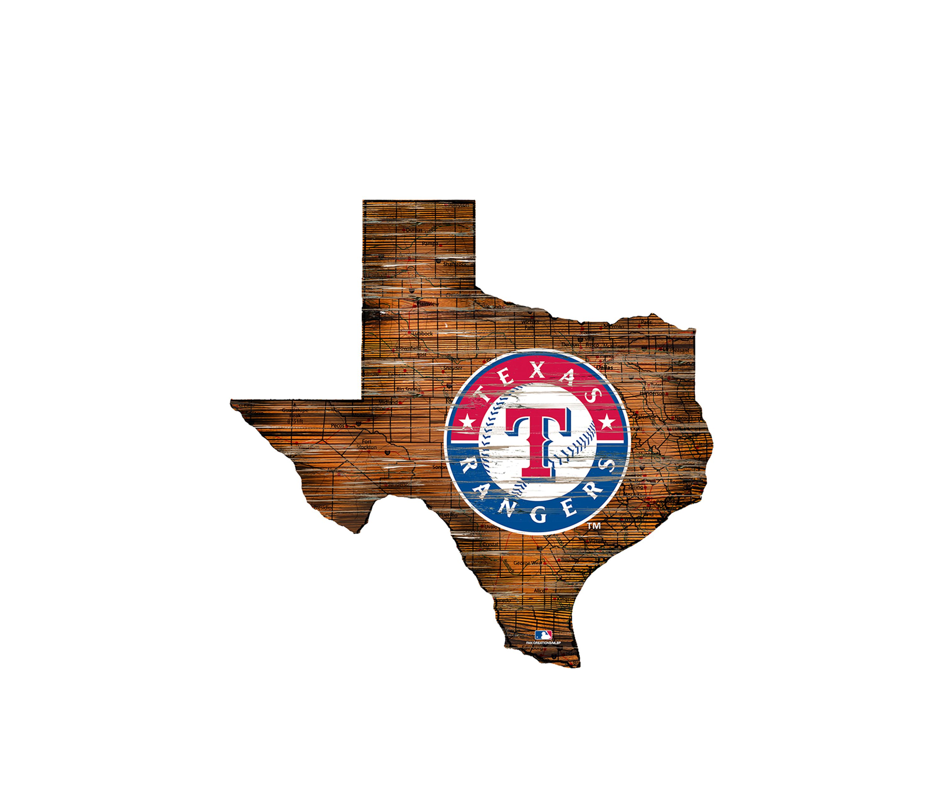 MLB Texas Rangers 24in. Distressed State w/Logo Sign