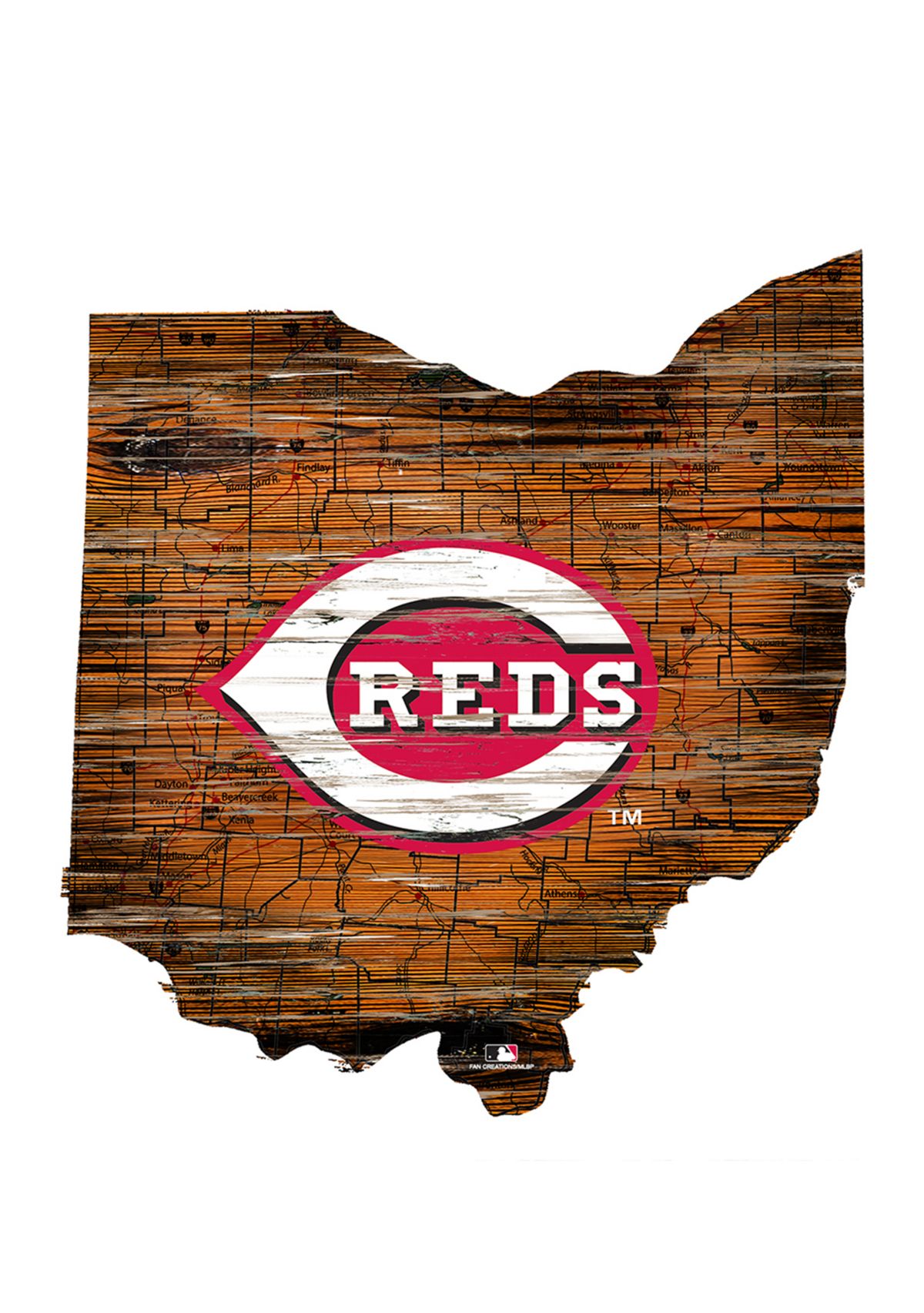 MLB Cincinnati Reds 24in. Distressed State w/Logo Sign