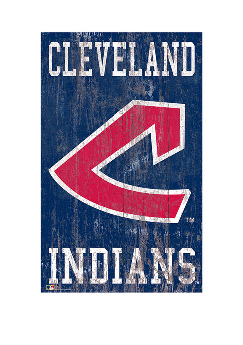MLB Cleveland Indians 11 in x 19 in Heritage Distressed Logo Sign