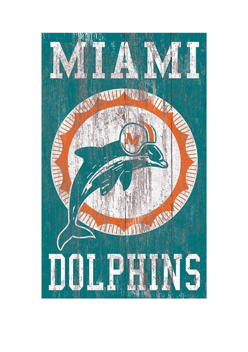 NFL Miami Dolphins 11 in x 19 in Heritage Distressed Logo Sign