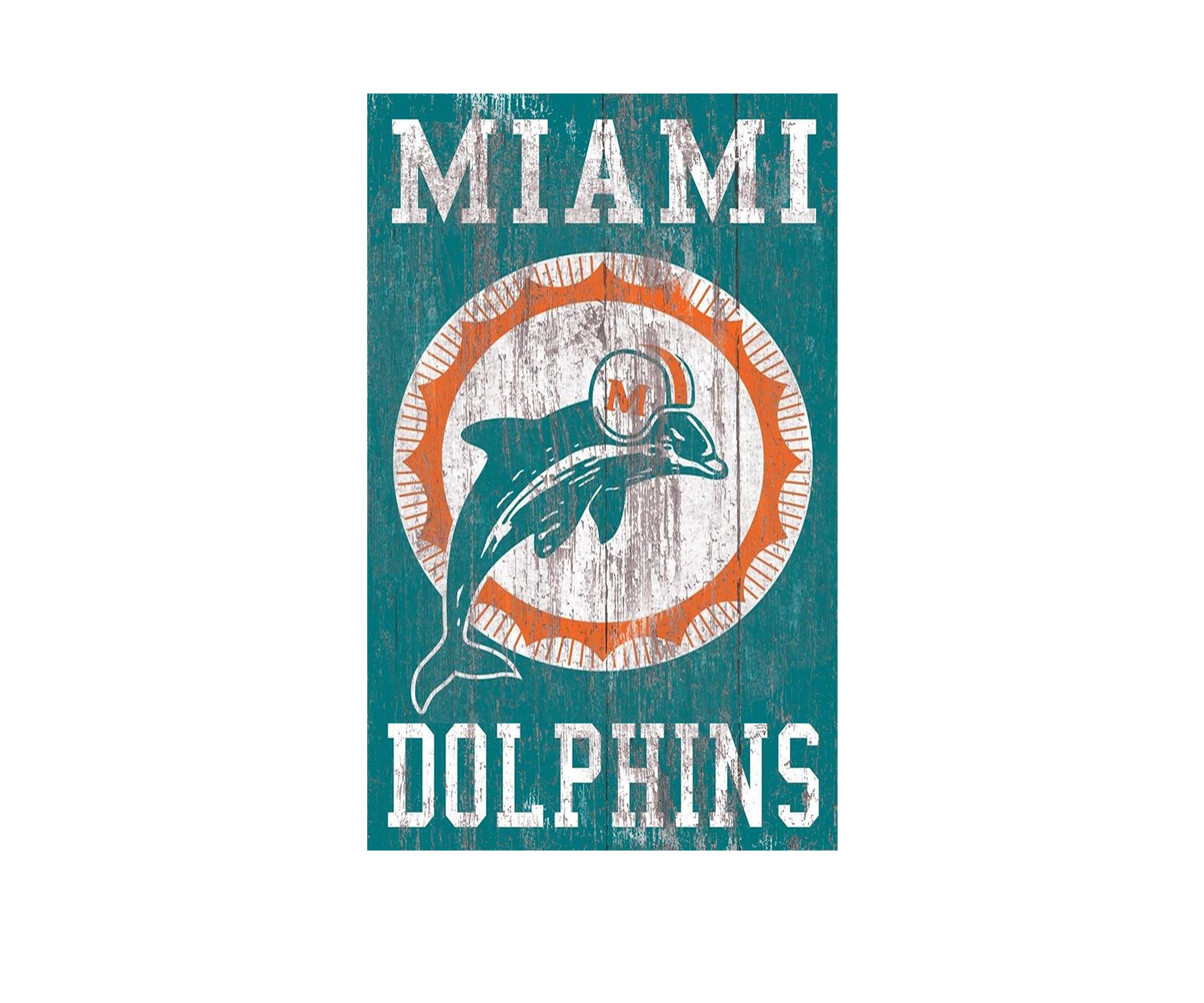 NFL Miami Dolphins 11 in x 19 in Heritage Distressed Logo Sign
