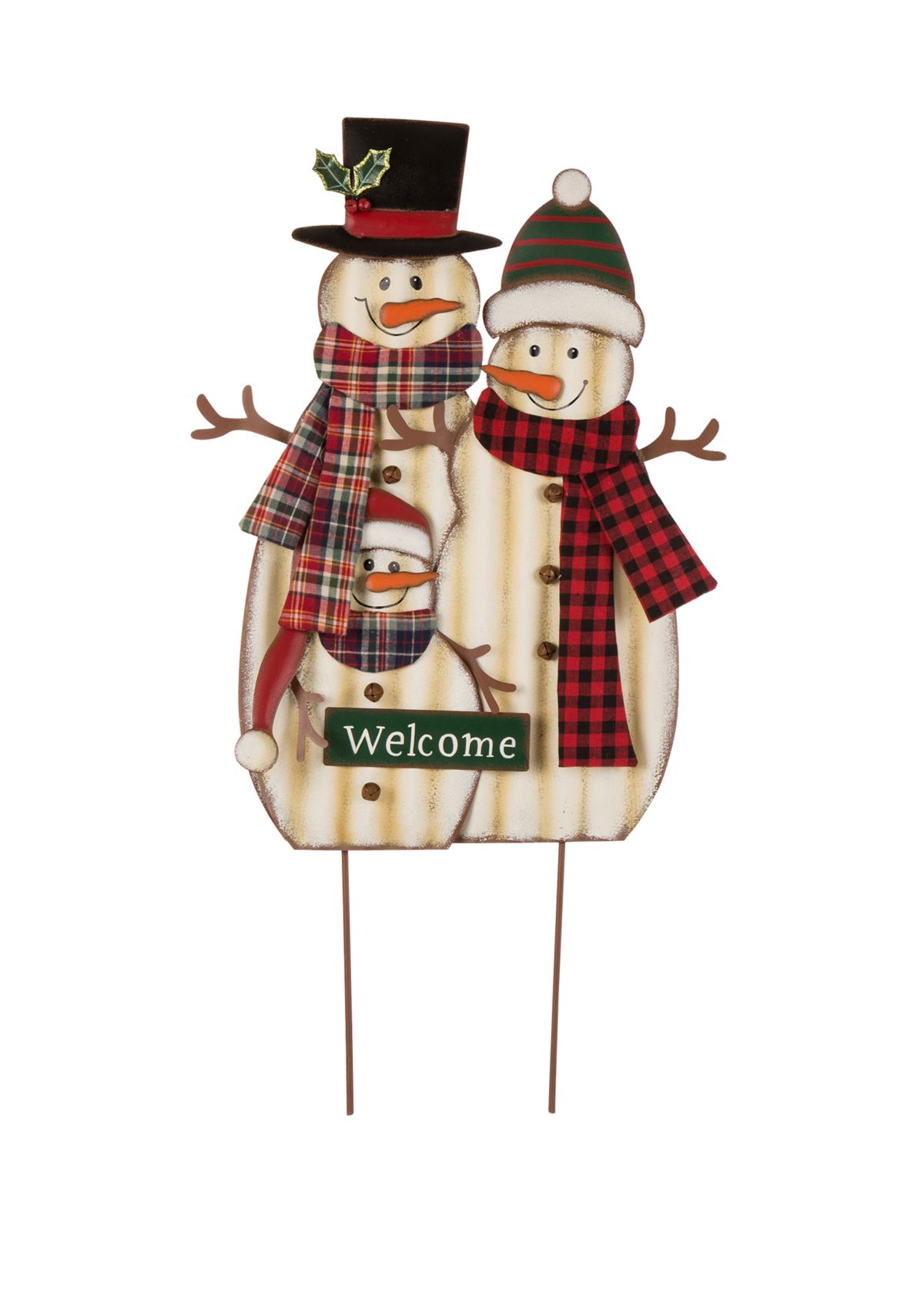 Metal Christmas Snowman Family Yard Stake or Standing Décor or Hanging Décor