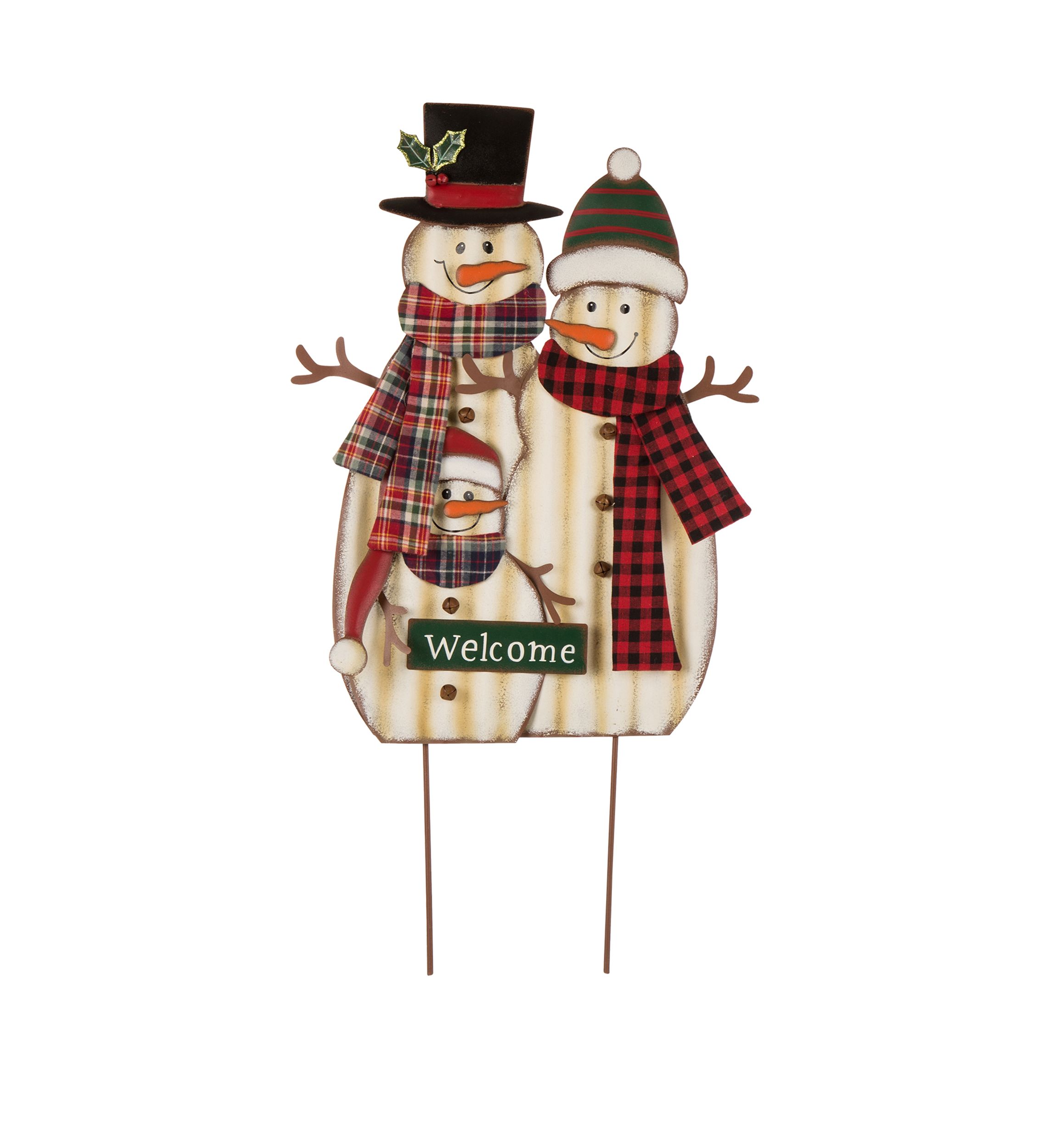 Metal Christmas Snowman Family Yard Stake or Standing Décor or Hanging Décor