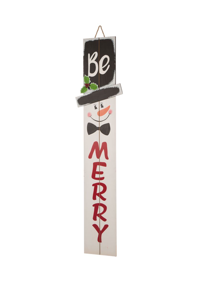Wooden Snowman Porch Sign - MERRY