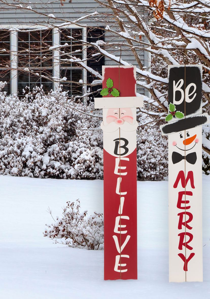 Wooden Snowman Porch Sign - MERRY