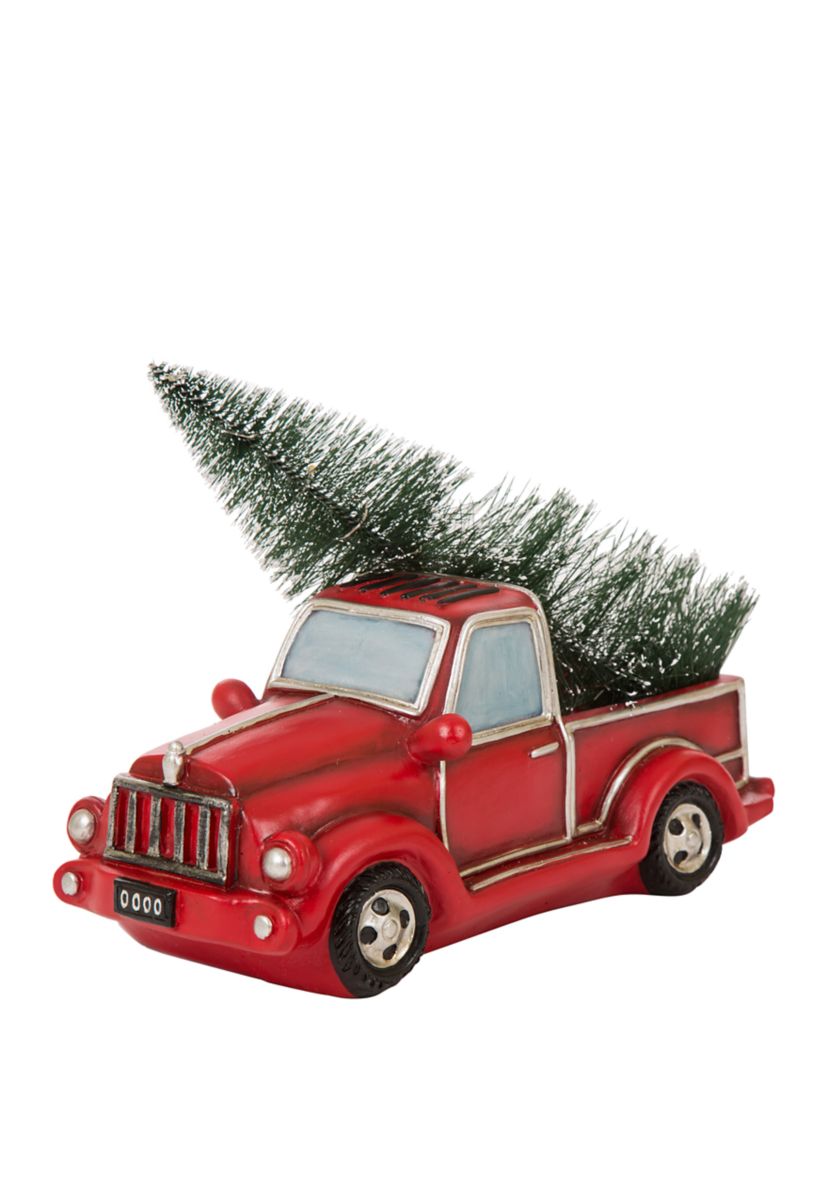 11.02 Inch Christmas Polyresin Lighted Truck Table Décor