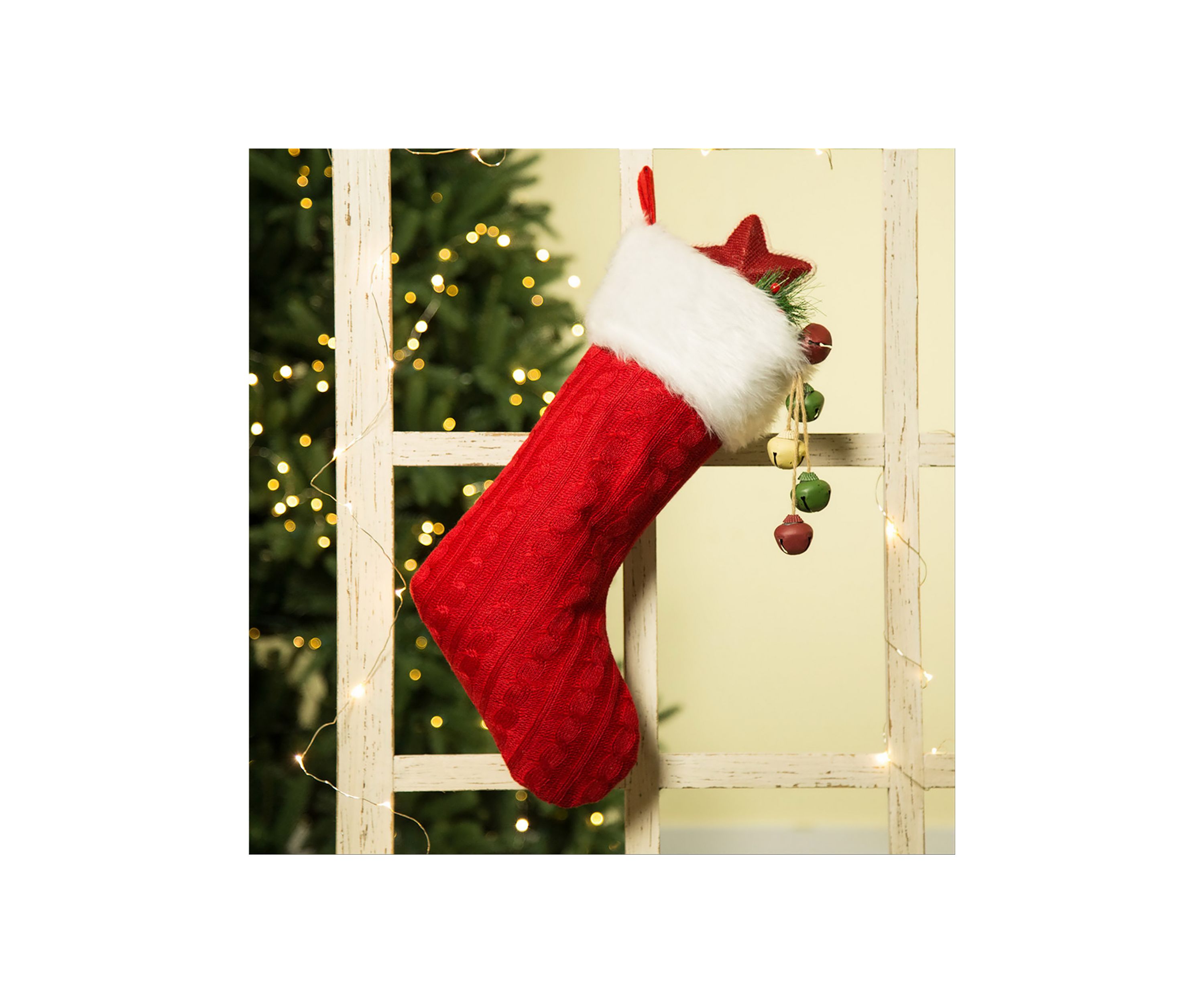 Knitted Stocking with Faux Fur Cuff
