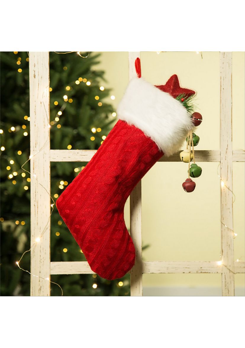 Knitted Stocking with Faux Fur Cuff