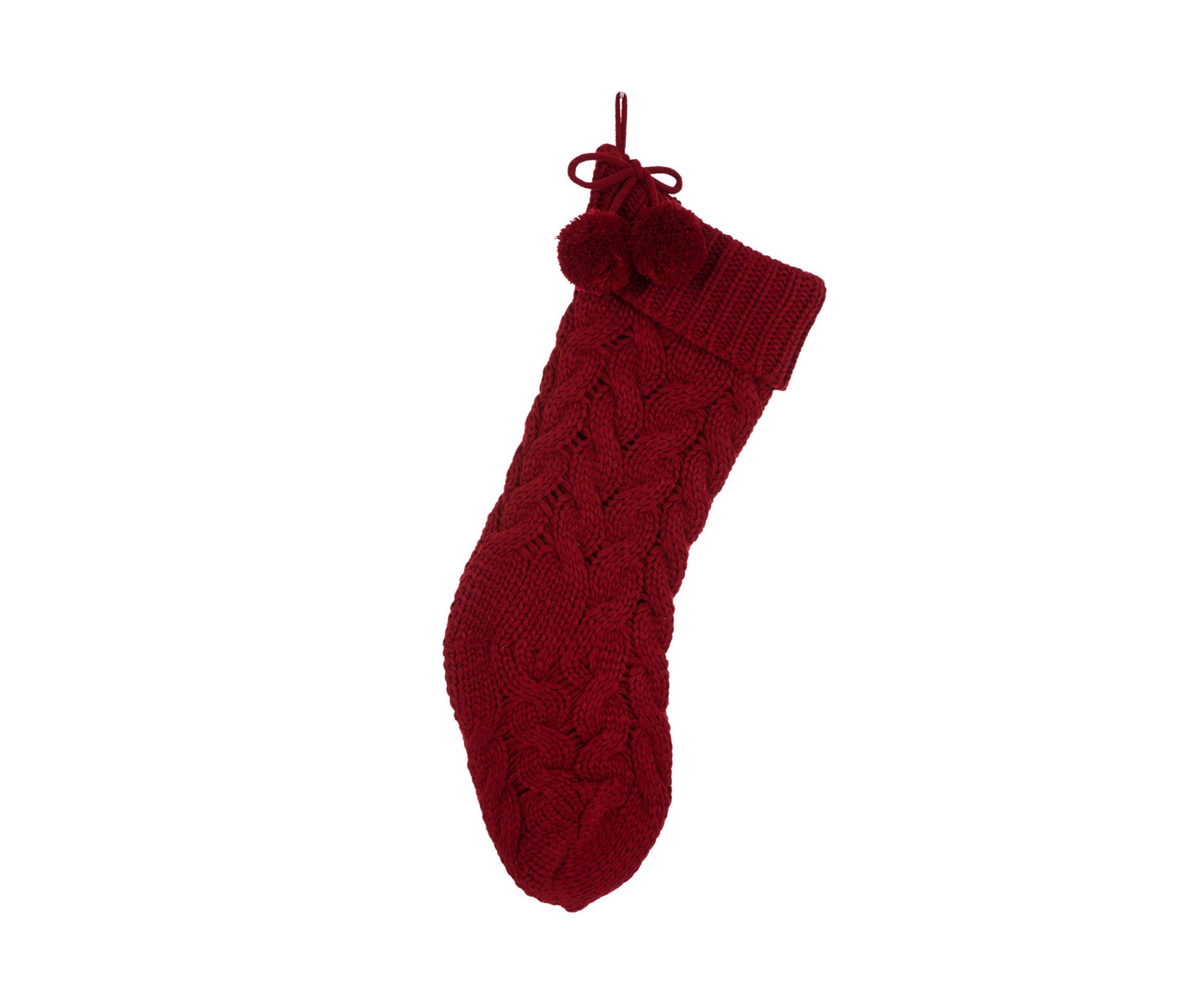Knitted Polyester Christmas Stocking with Pom Pom Ball-Red