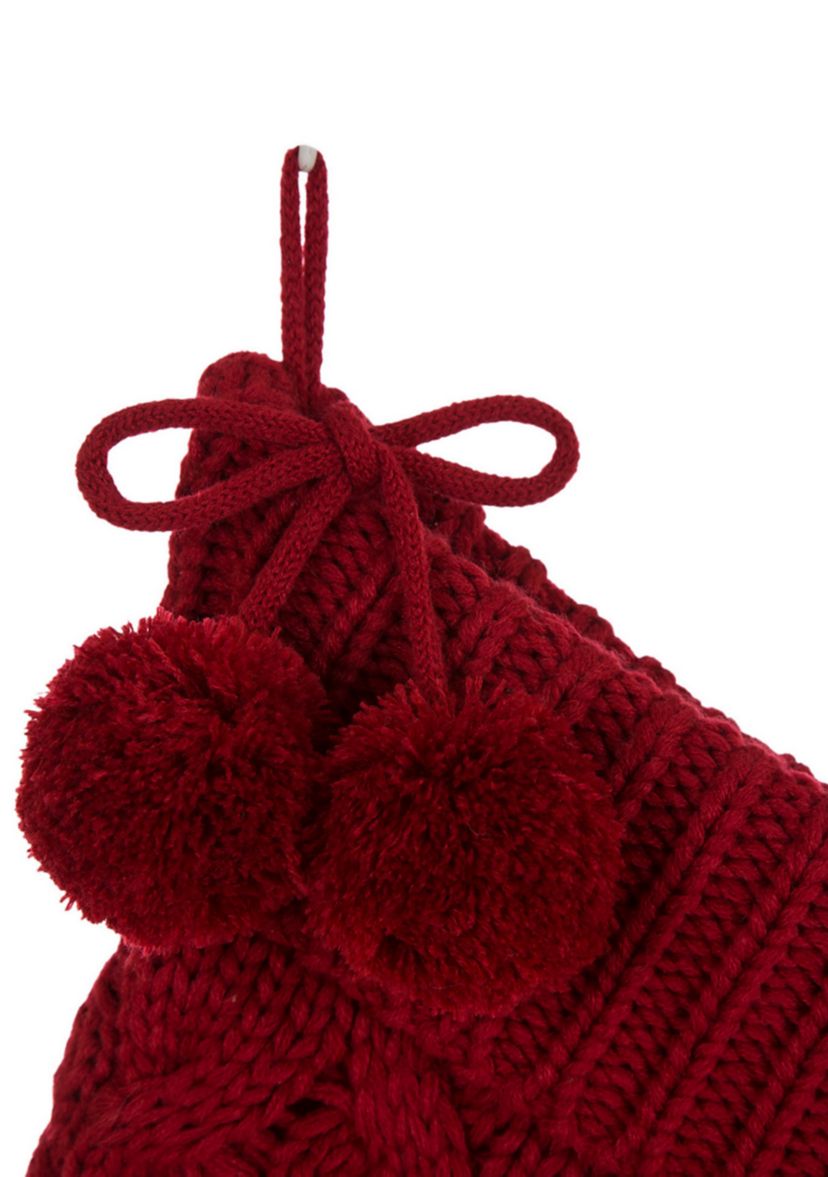 Knitted Polyester Christmas Stocking with Pom Pom Ball-Red