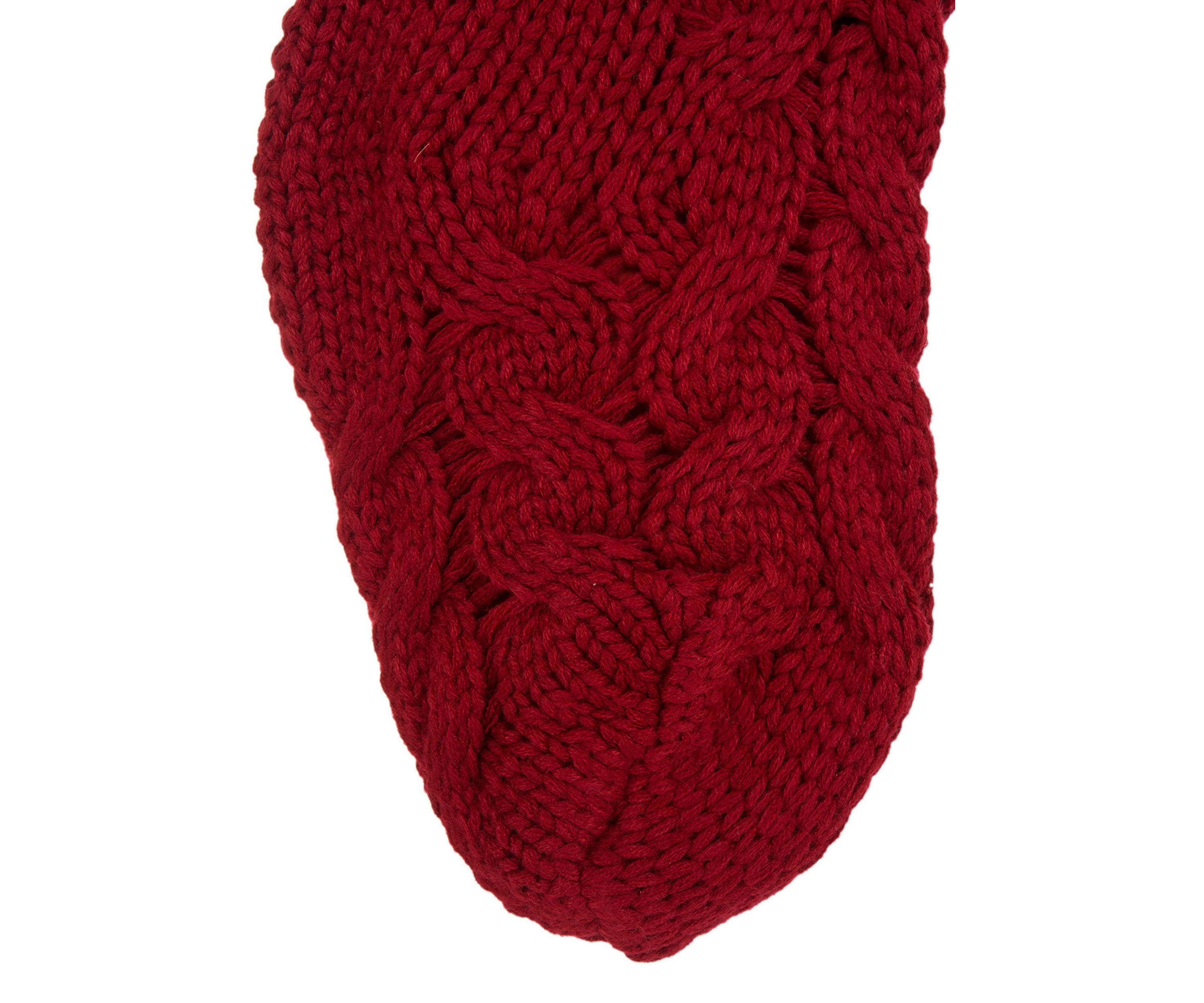 Knitted Polyester Christmas Stocking with Pom Pom Ball-Red