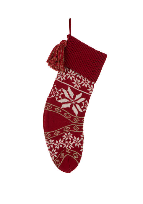 Glitzhome Knitted Snowflake Acrylic Christmas Stocking