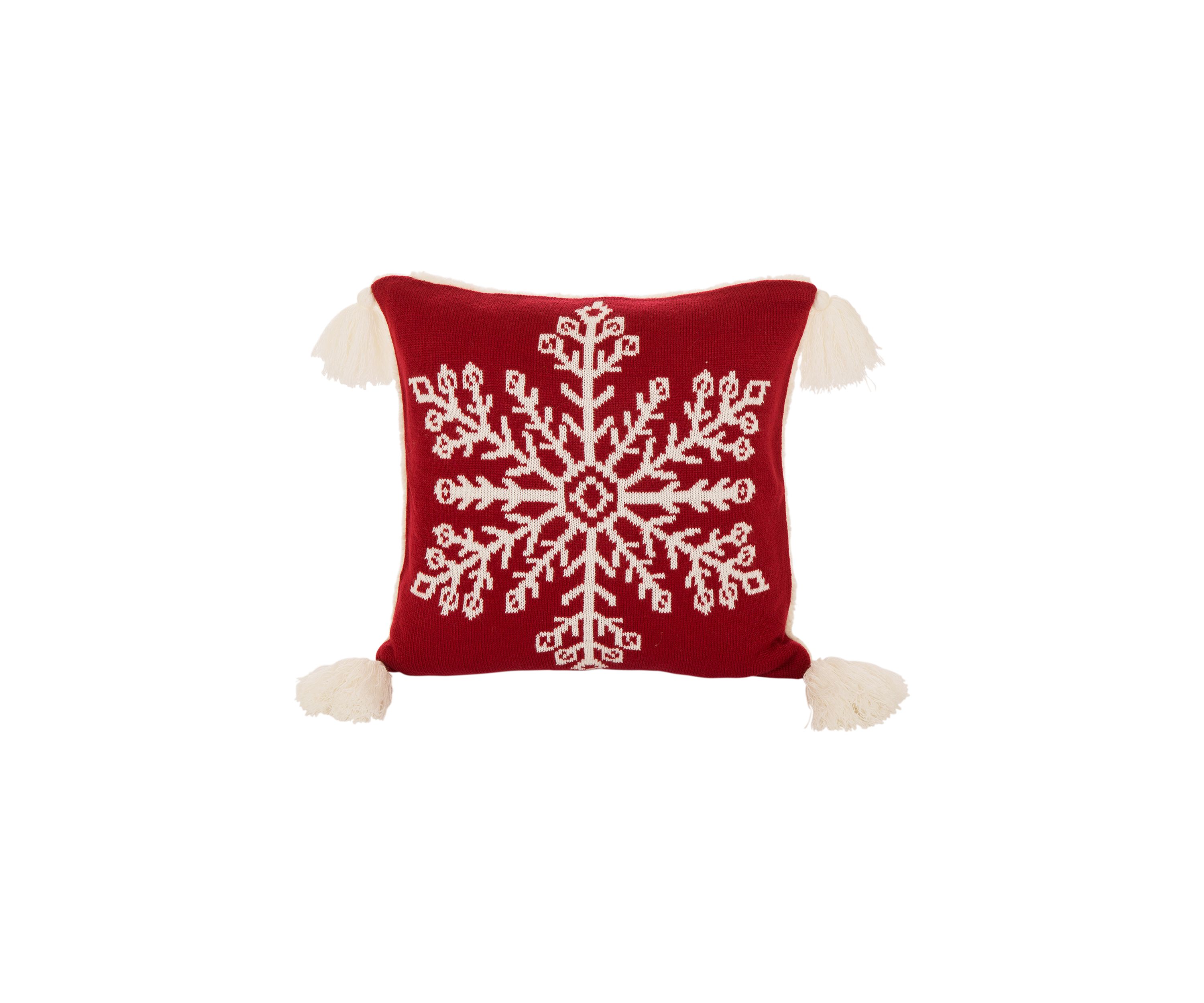 Knitted Snowflake Acrylic Red Pillow Cover with Tassels