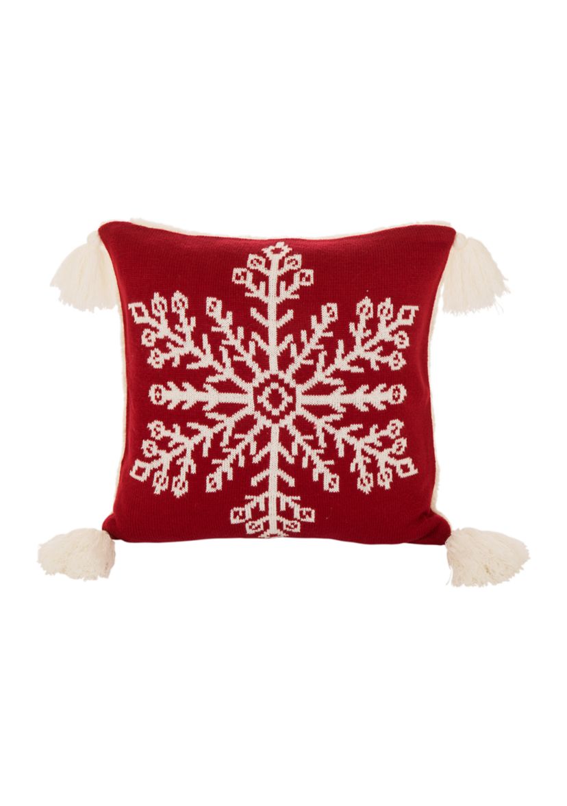 Knitted Snowflake Acrylic Red Pillow Cover with Tassels