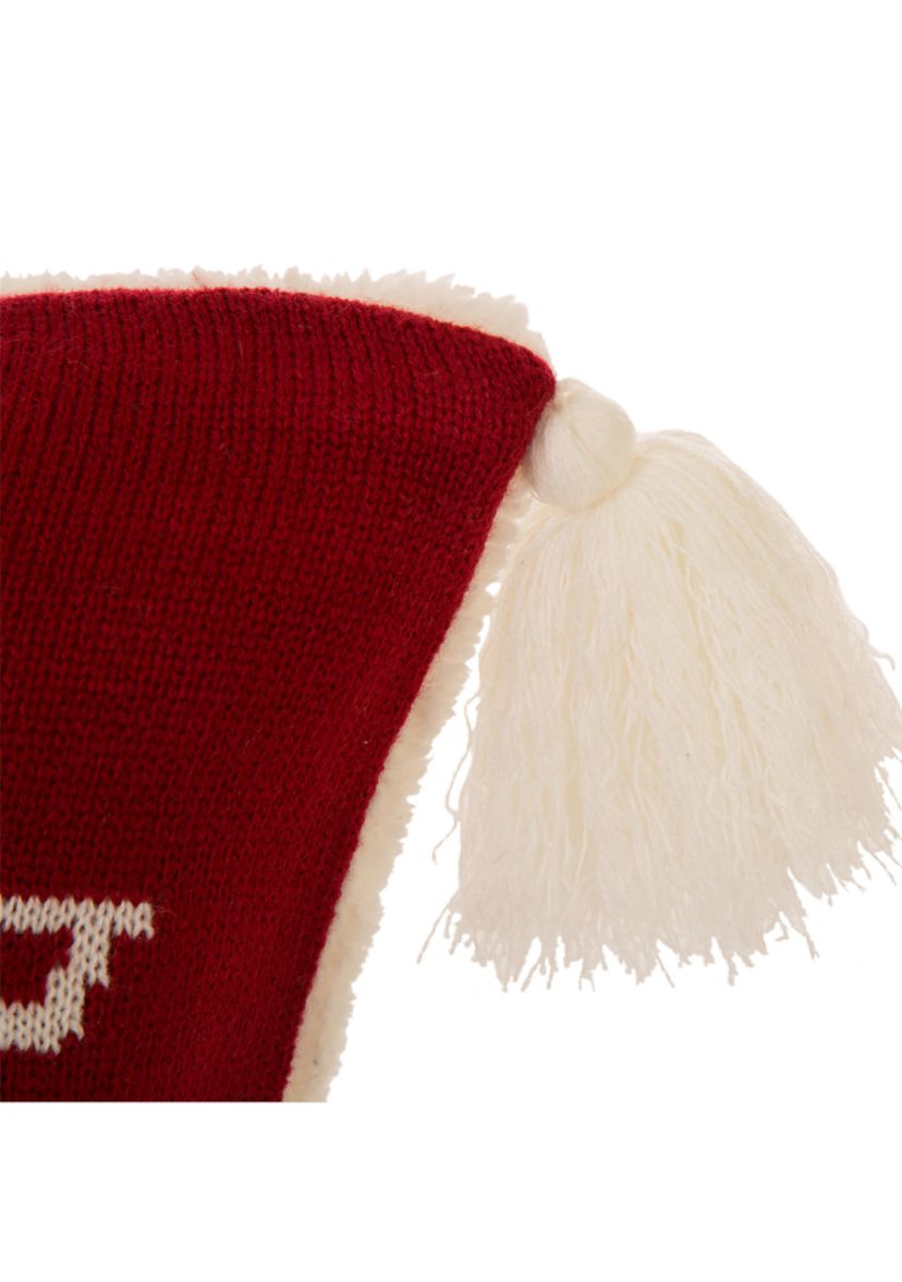 Knitted Snowflake Acrylic Red Pillow Cover with Tassels