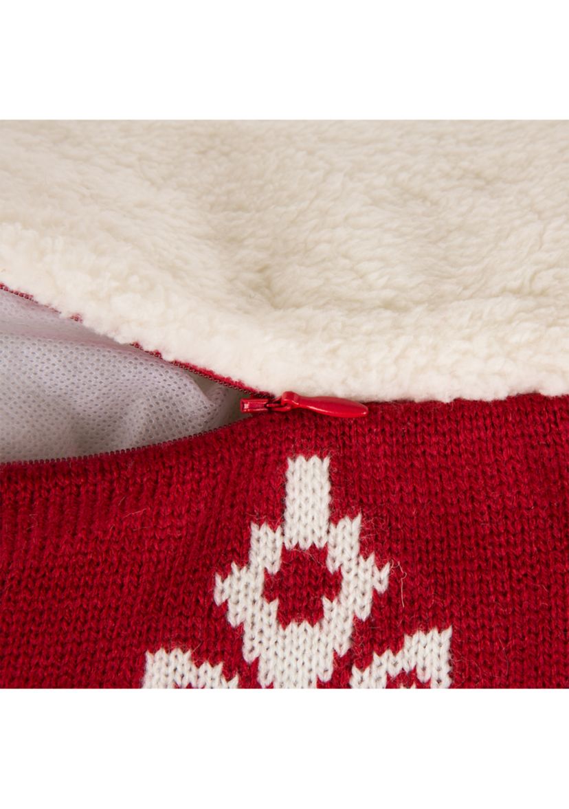 Knitted Snowflake Acrylic Red Pillow Cover with Tassels