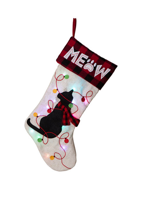 Glitzhome LED Embroidered Linen Christmas Stocking